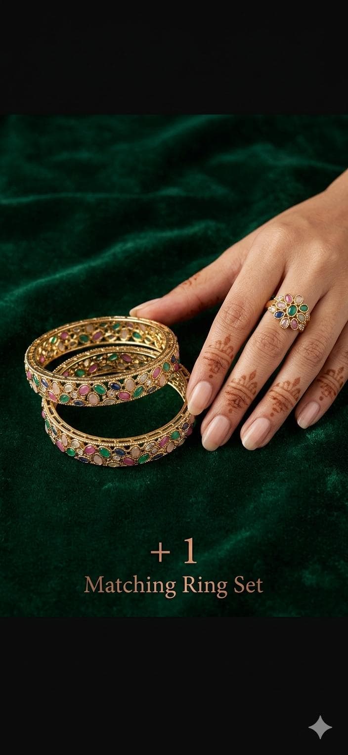 Ruby Bloom Gold Bangles & Ring Set 2