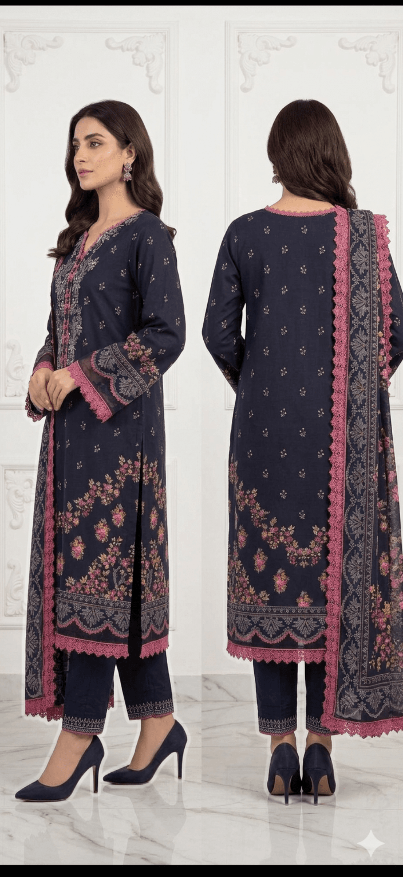 Midnight Navy Embroidered Floral Salwar Kameez Set