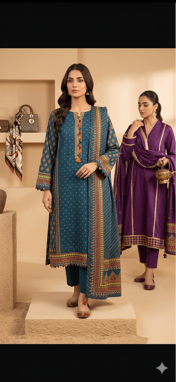 Midnight Navy Embroidered Floral Salwar Kameez Set 3