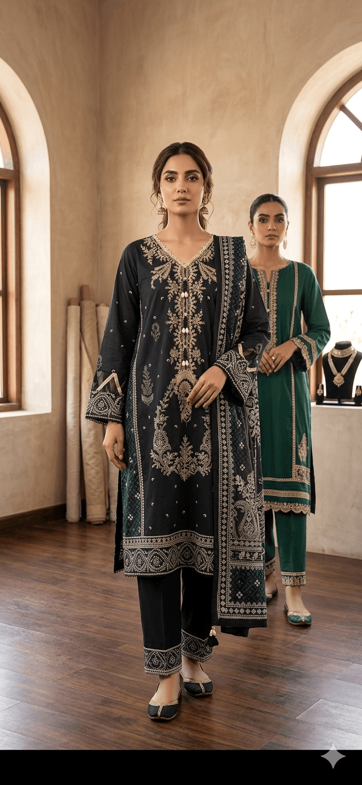 Elegant Black Embroidered Anarkali Suit