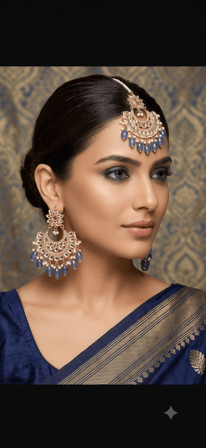 Royal Azure Kundan Maang Tikka and Earring Set