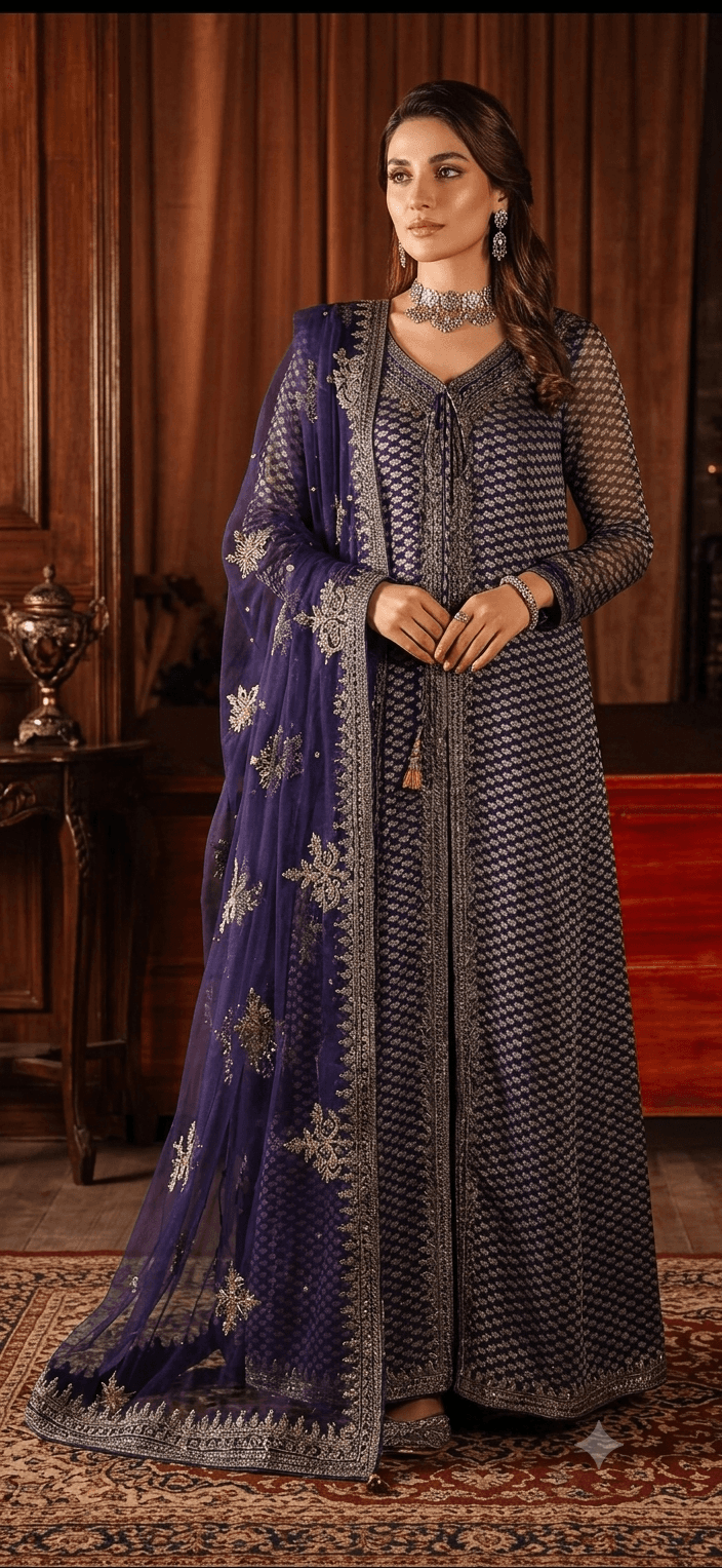 Royal Purple Embroidered Net Anarkali Suit