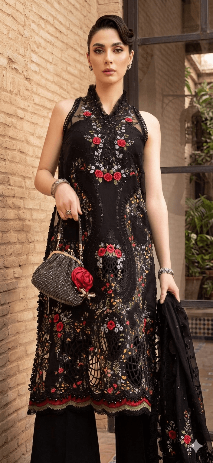 Midnight Bloom Embroidered Sleeveless Kurta Set