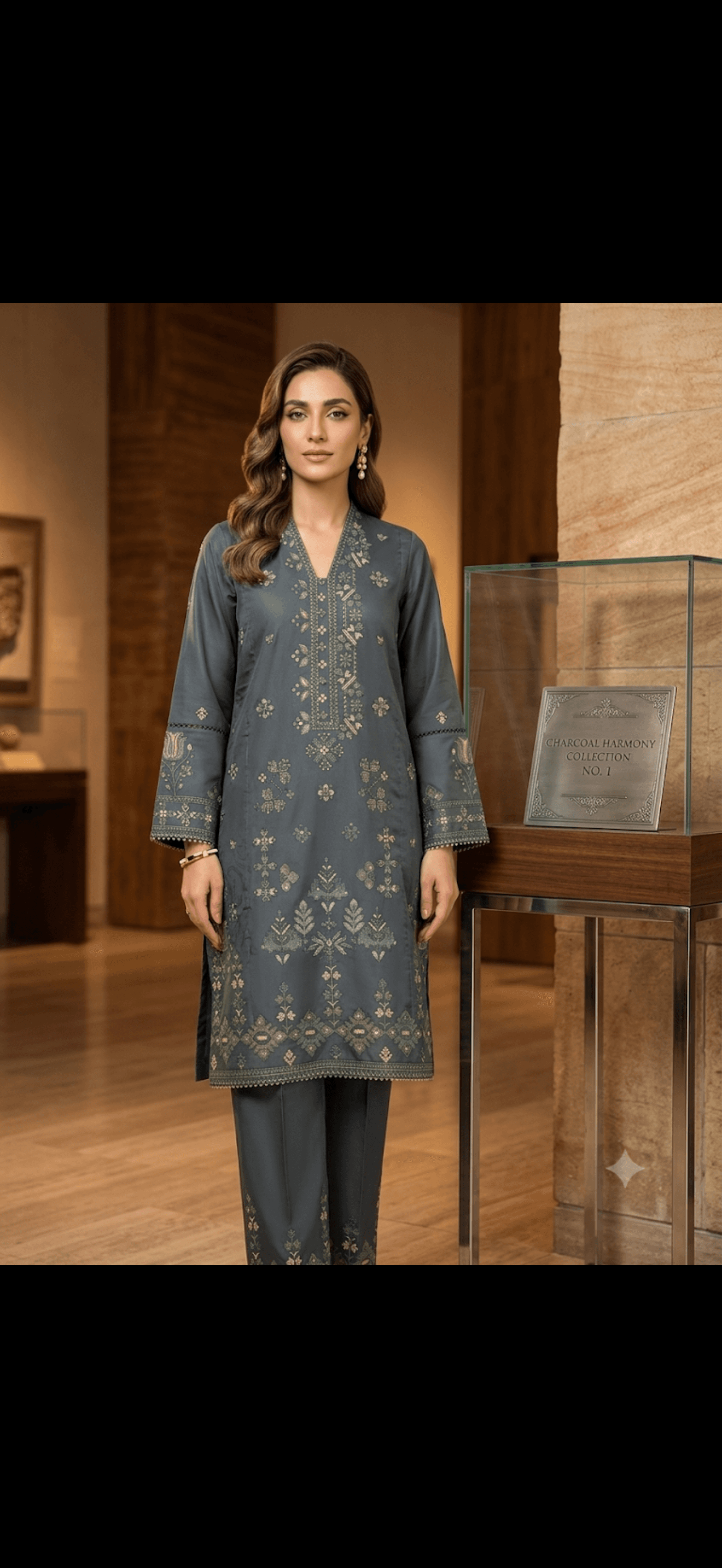 Charcoal Harmony Embroidered Kurta Set