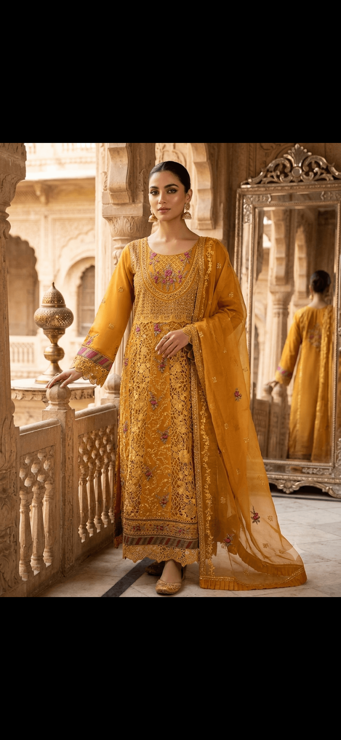 Regal Goldenrod Embroidered Festive Suit