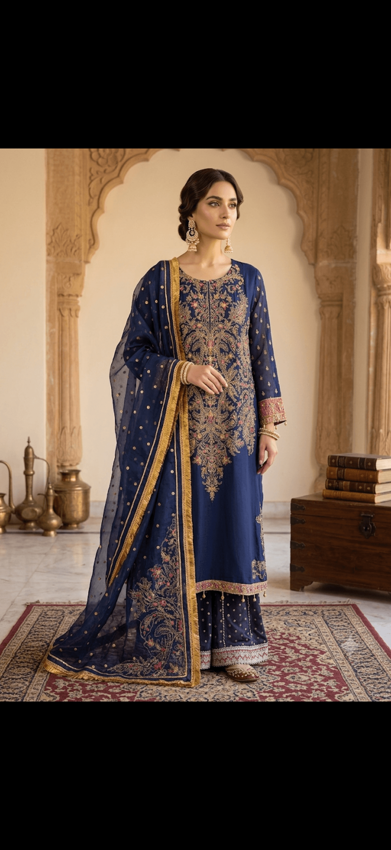 Royal Blue Embroidered Formal Suit Set