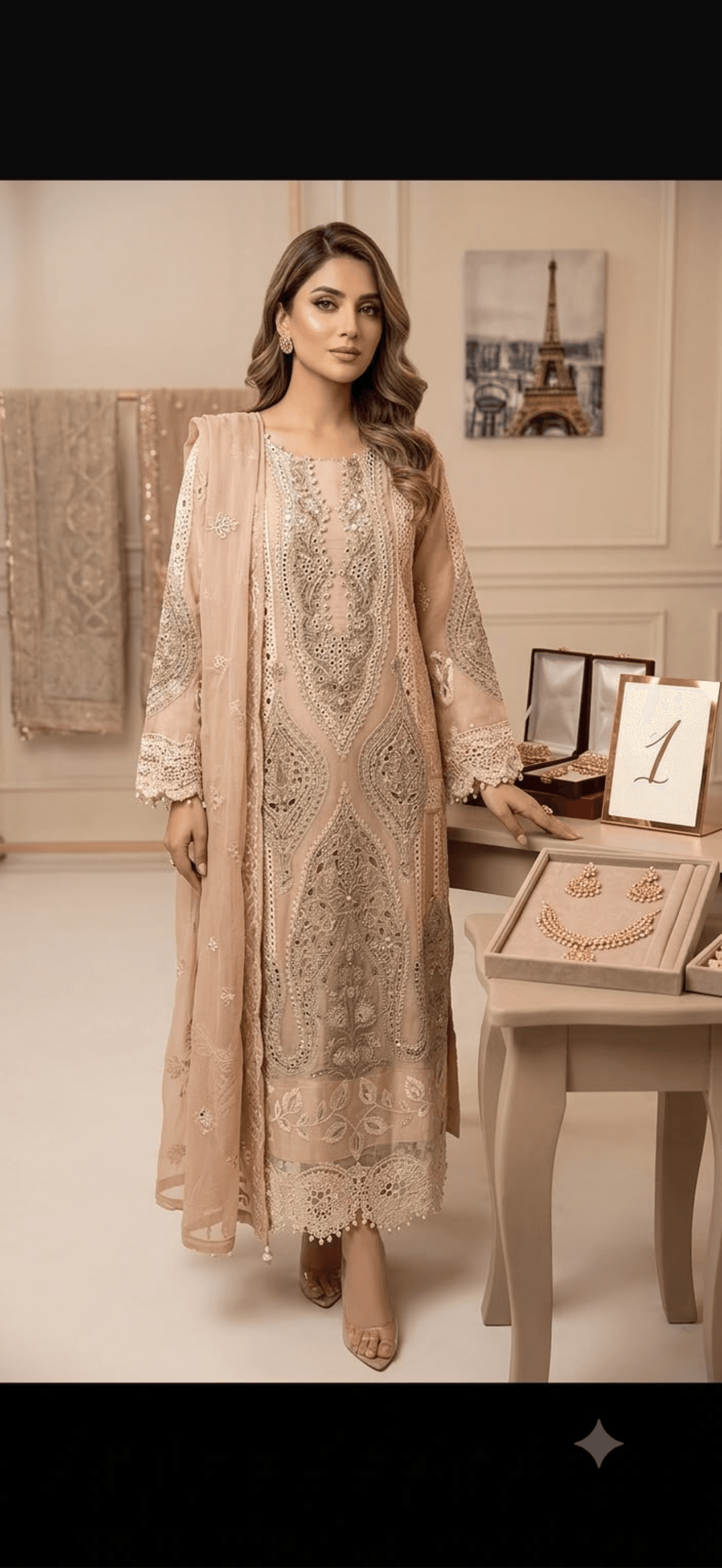 Mint Embroidered Chiffon Anarkali with Pearl Details 2