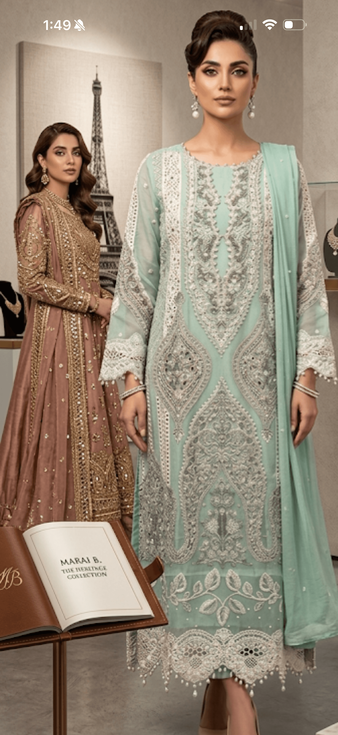 Mint Embroidered Chiffon Anarkali with Pearl Details