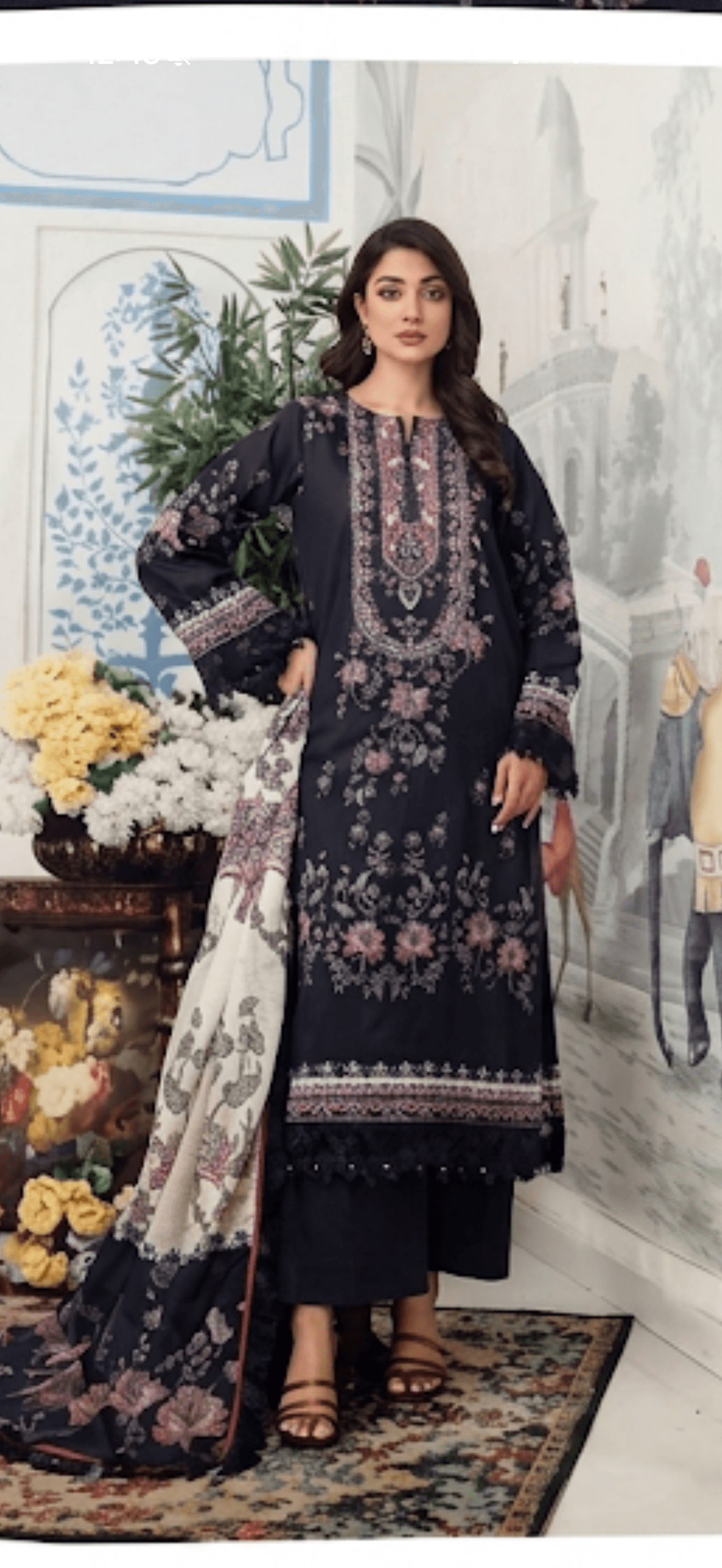 Midnight Bloom Embroidered Lawn Three-Piece Suit