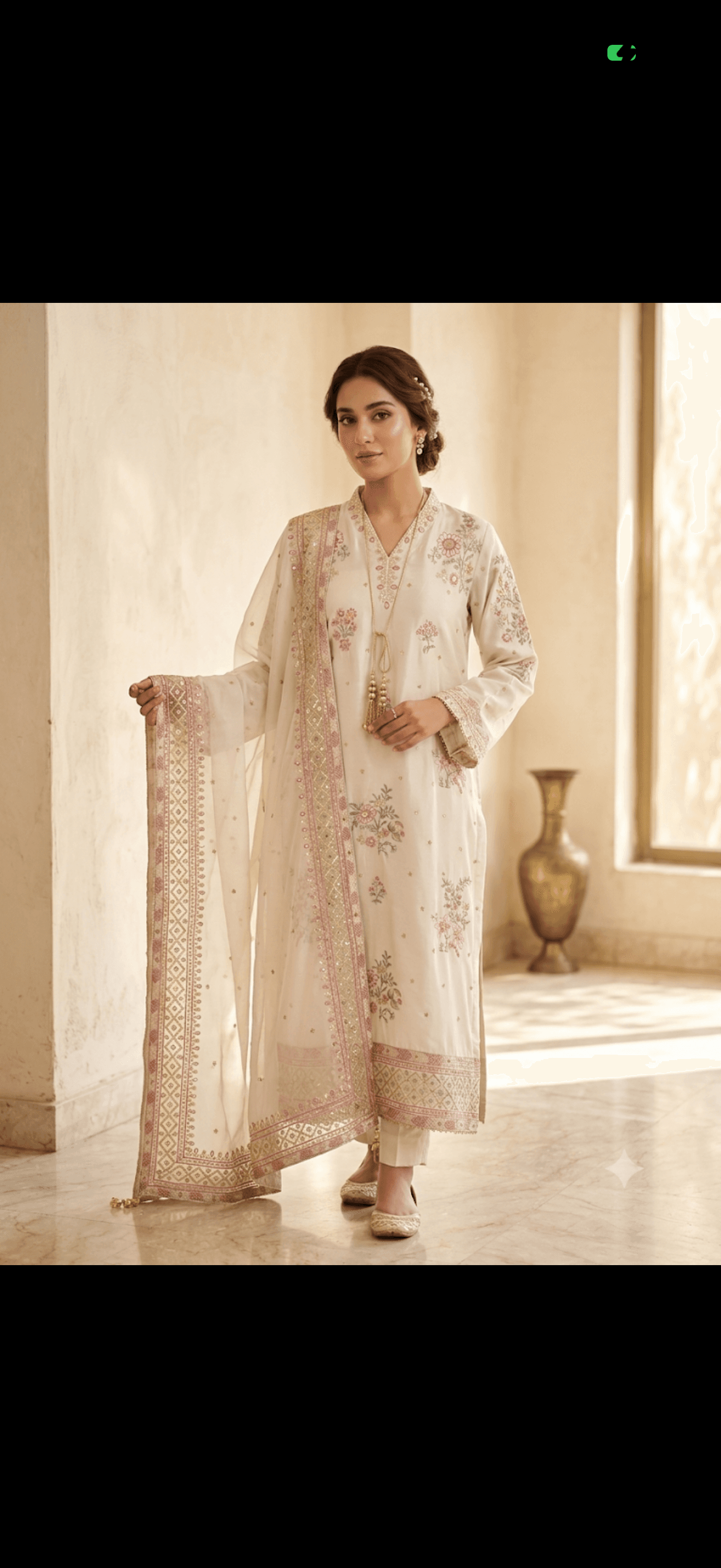 Embroidered Cream Silk Kurta with Dupatta