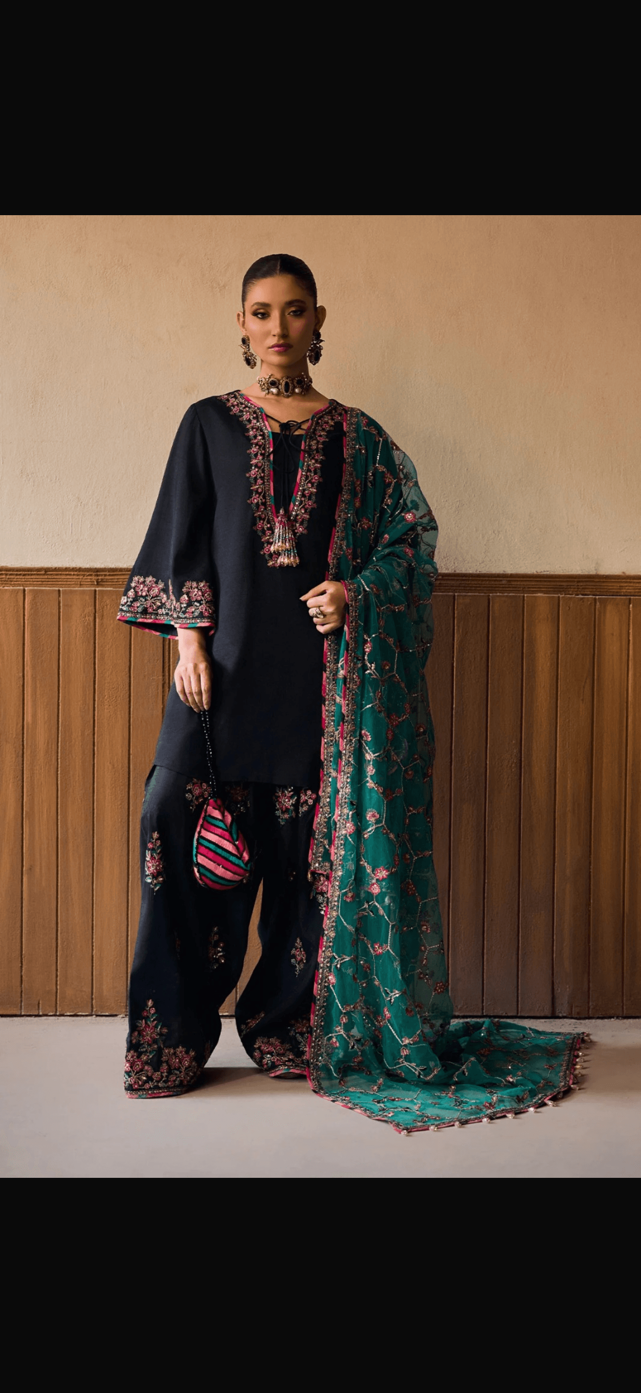Regal Black Embroidered Kurta Set with Dupatta