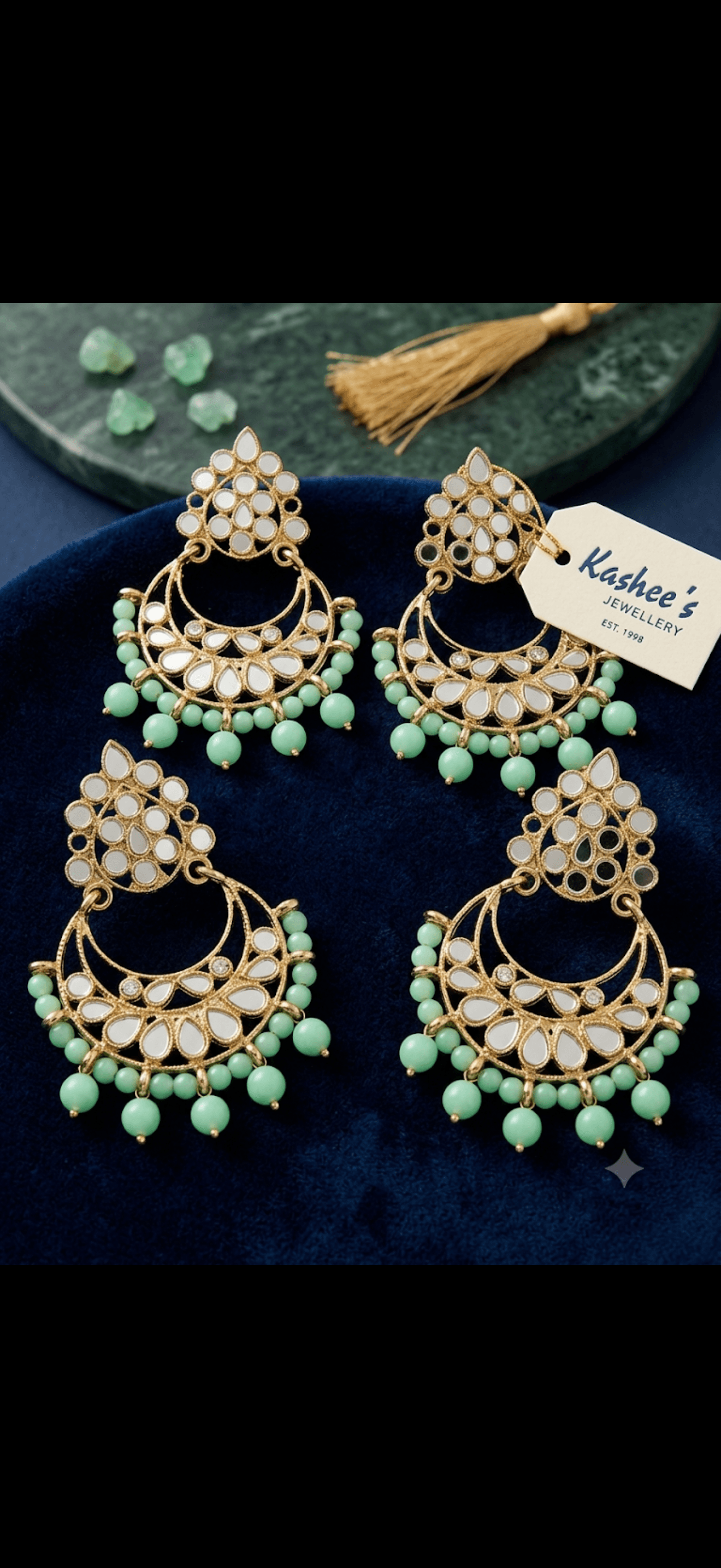 Elegant Gold Mirror Work Jhumka Earrings