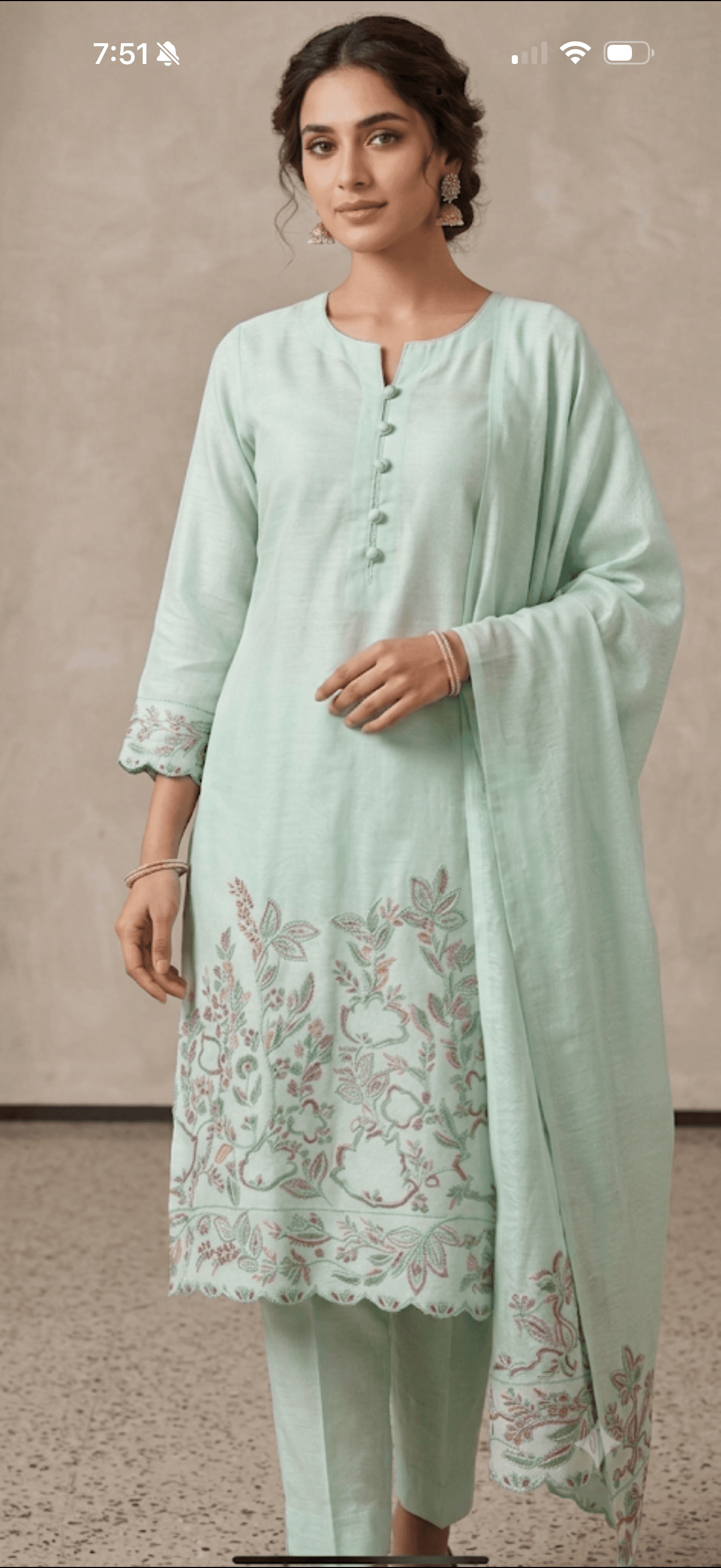 Mint Green Embroidered Kurta Set with Dupatta