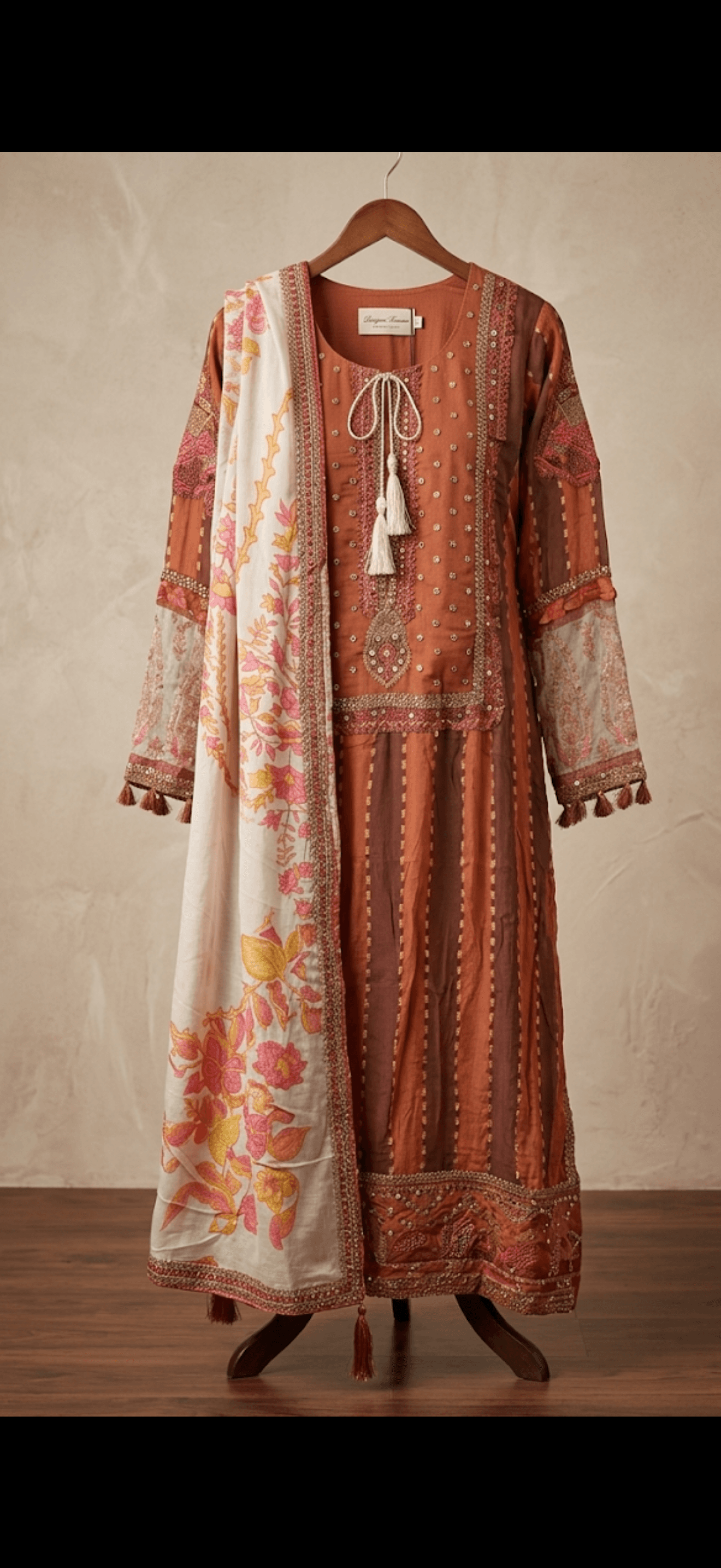 Embroidered Silk Blend Kurta with Floral Dupatta