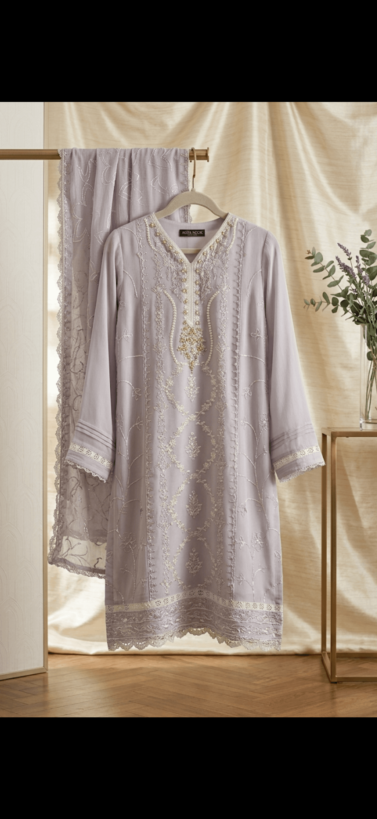 Embroidered Lavender Lawn Kurta with Dupatta