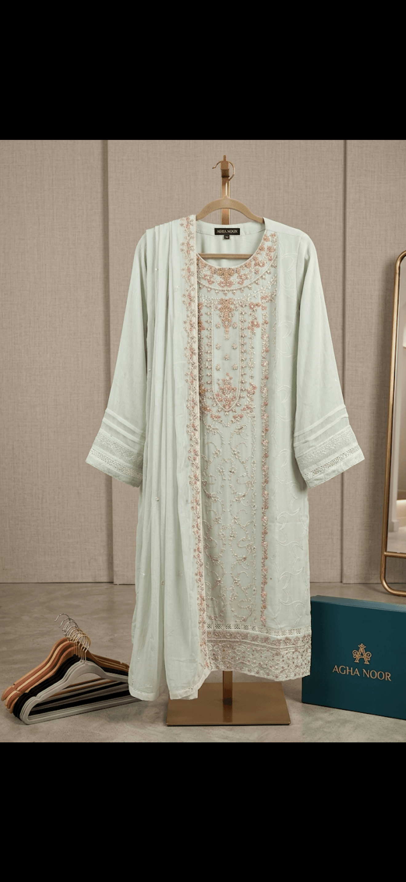 Ethereal Mint Floral Embroidered Kurta Set