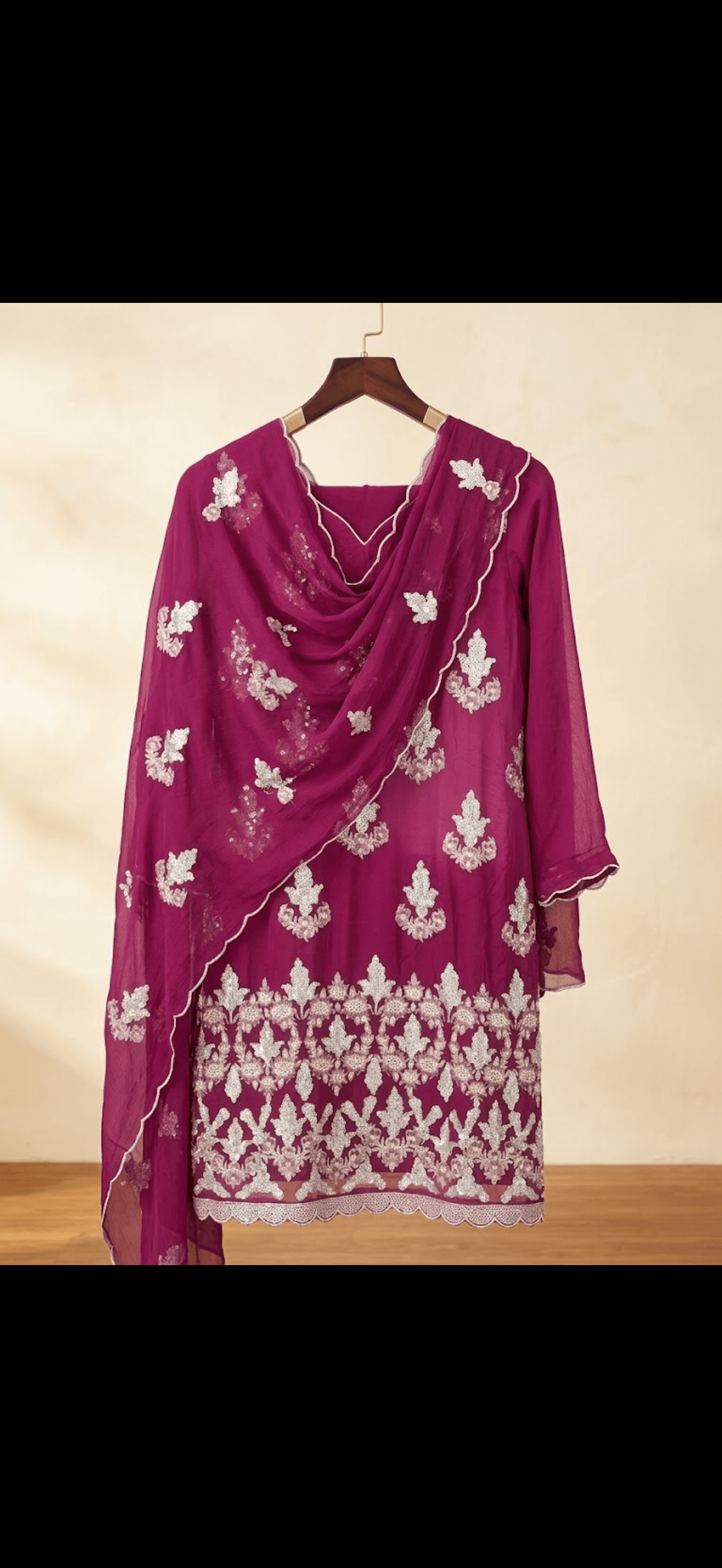 Magenta Embroidered Chiffon Suit Set