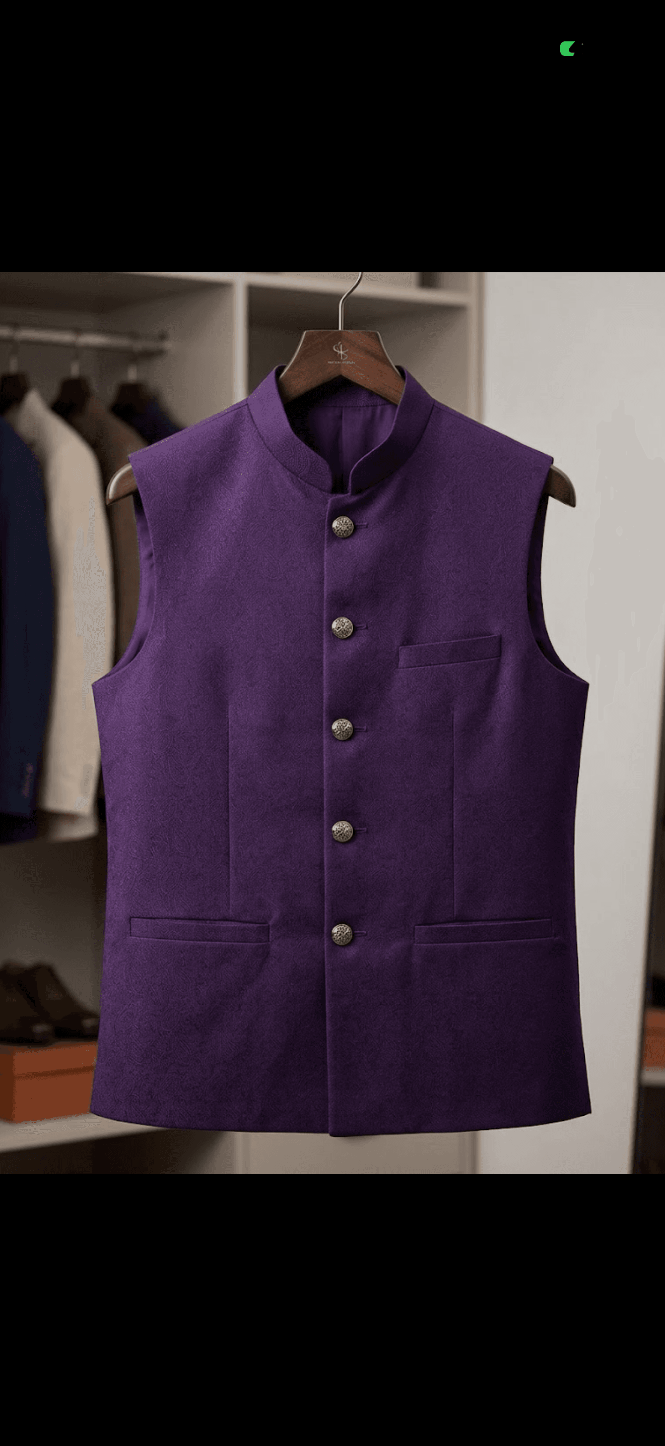 Elegant Black Jacquard Band Collar Waistcoat 3