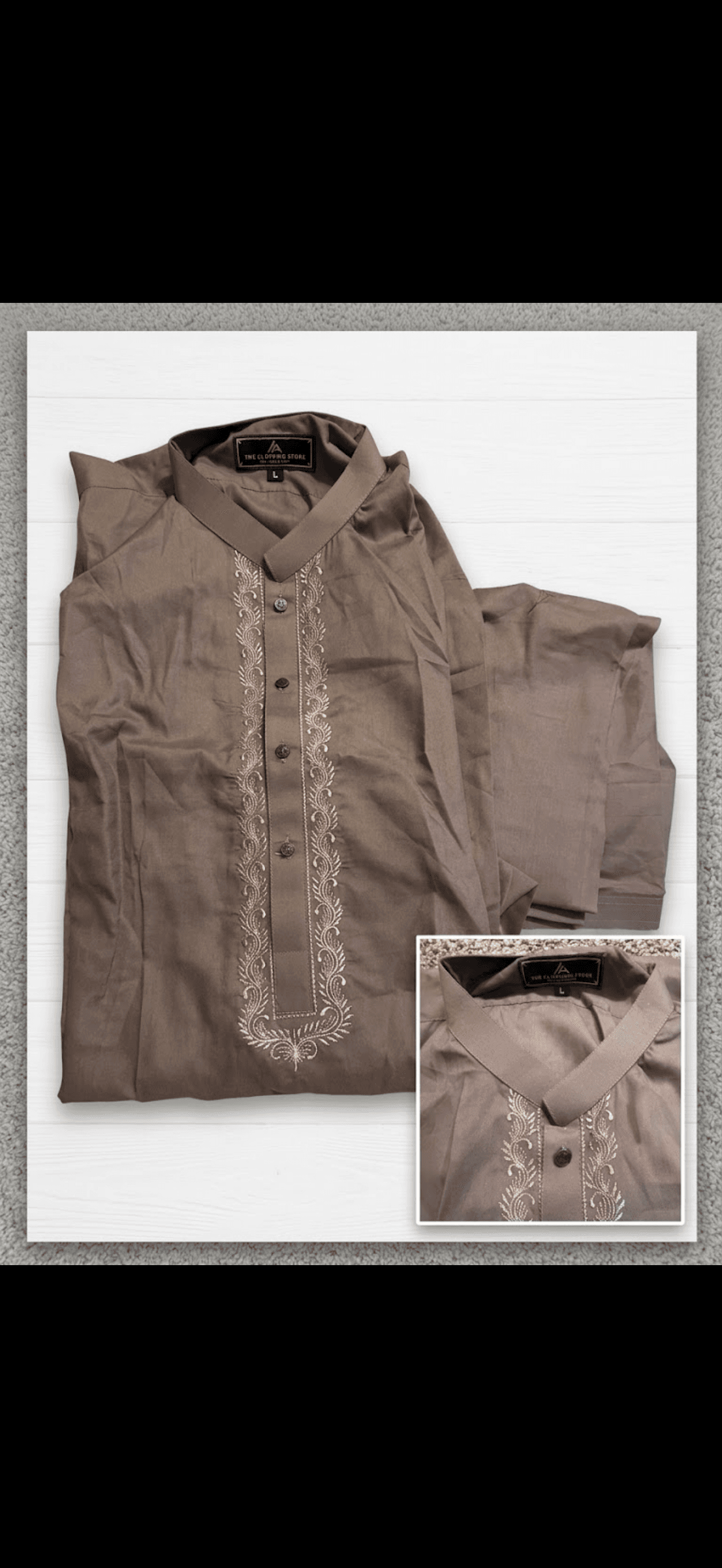 Men's Embroidered Brown Kurta Set 2