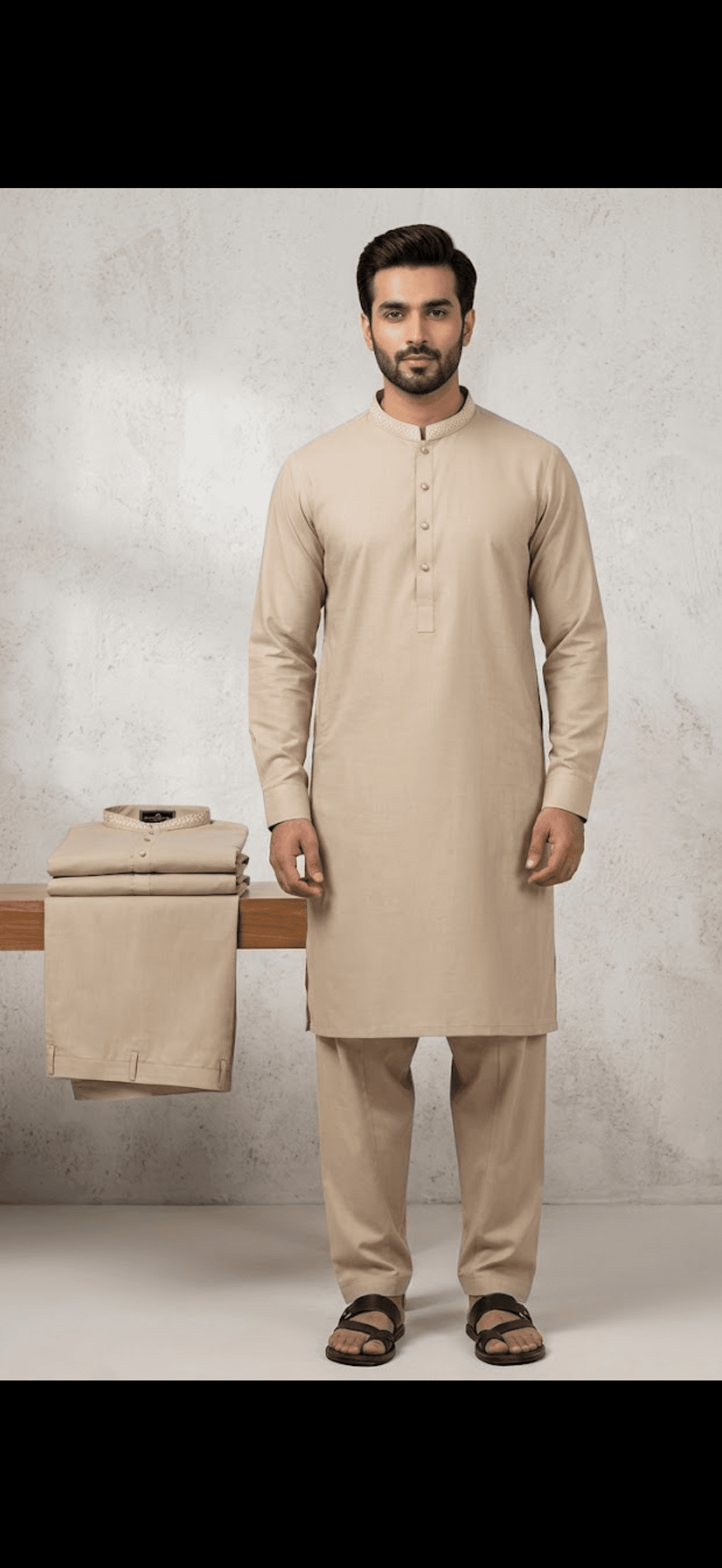 Classic Embroidered Neckline Kurta Set 2