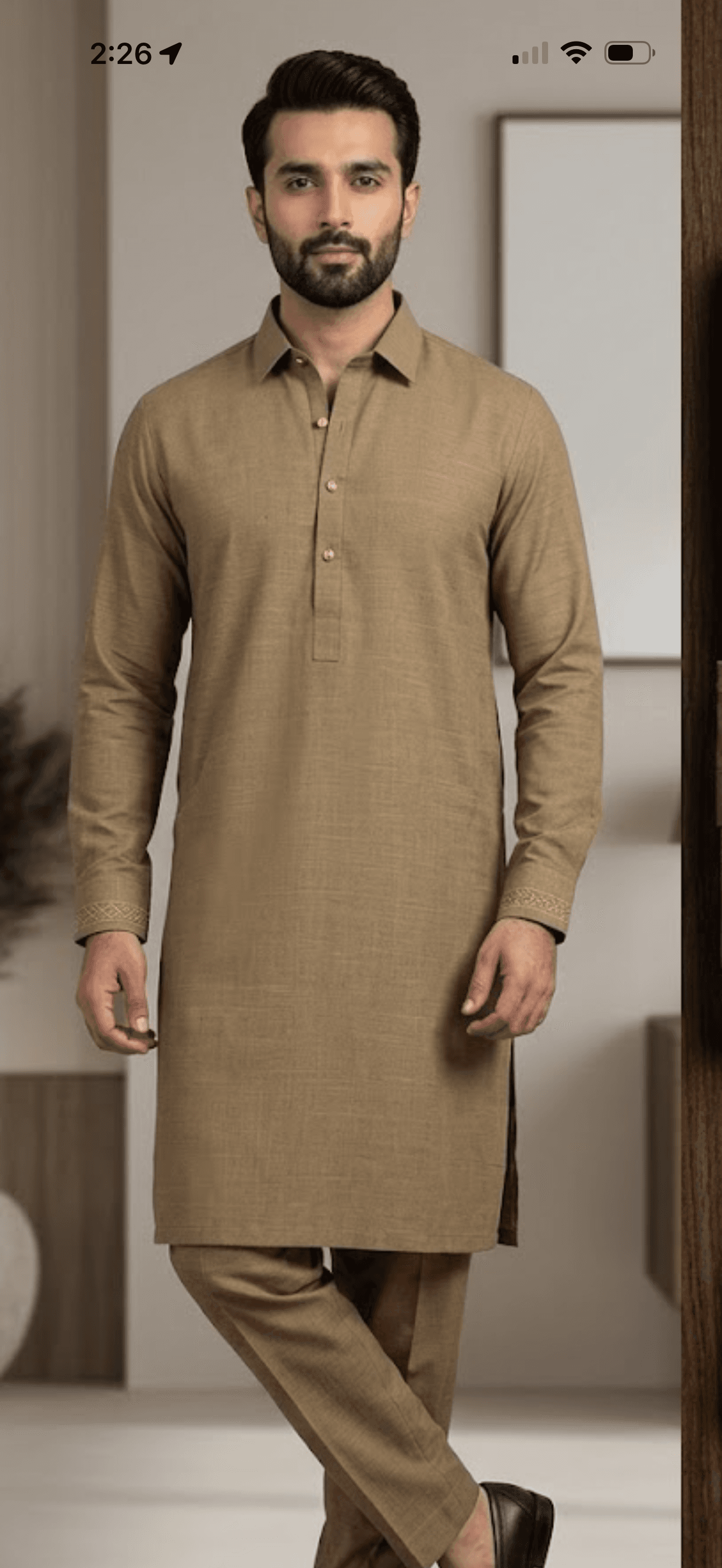 Classic Slim Fit Textured Camel Brown Shirt 2