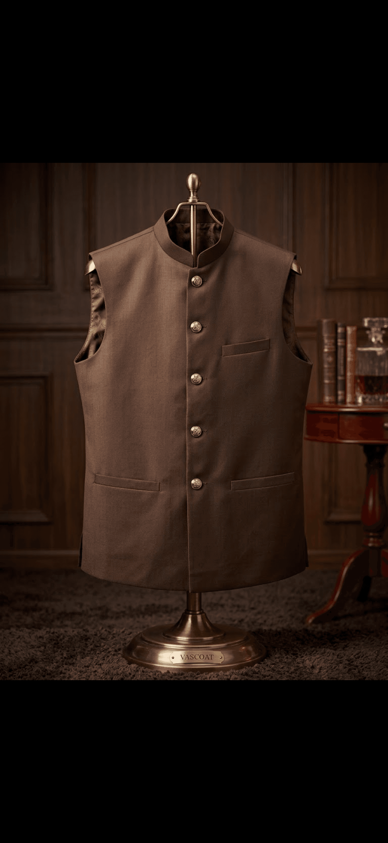 Elegant Grey Band Collar Waistcoat 2