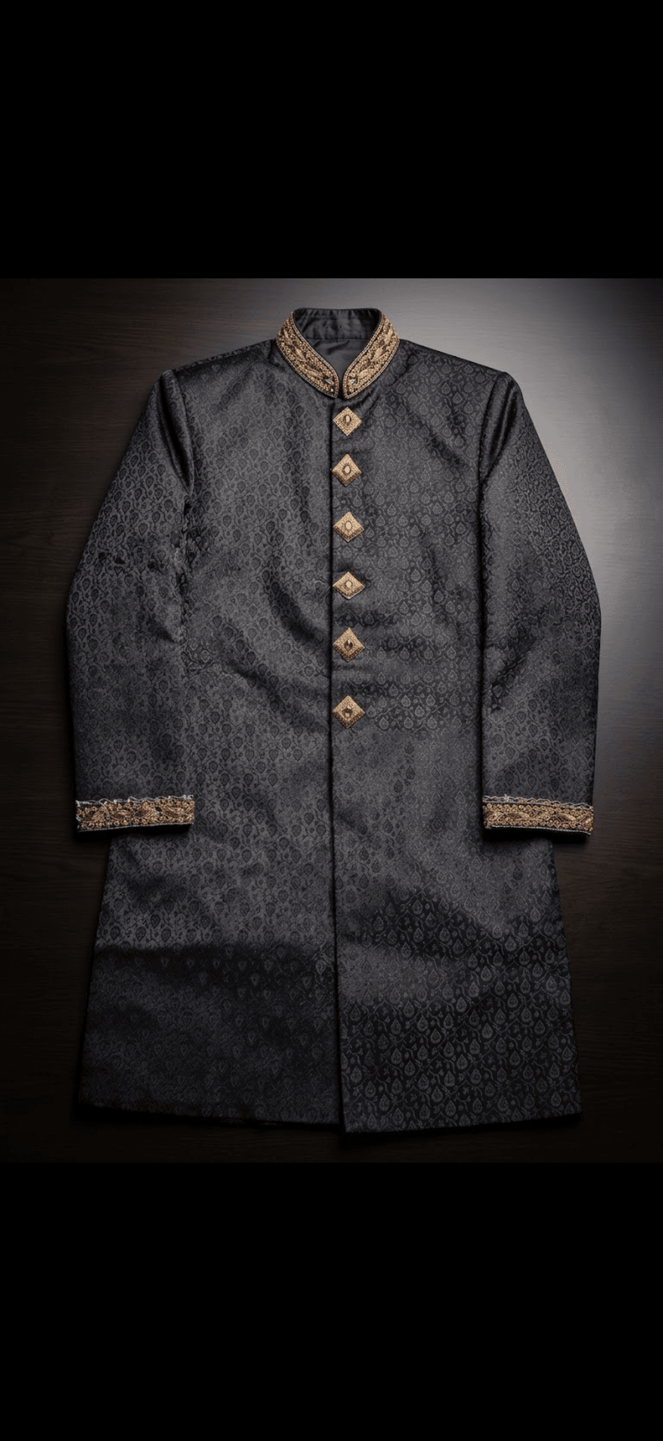 Regal Black Brocade Embellished Sherwani Jacket