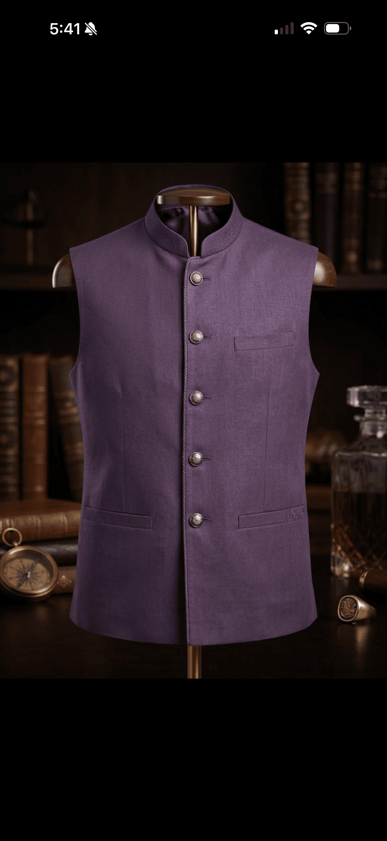 Regal Plum Mandarin Collar Waistcoat