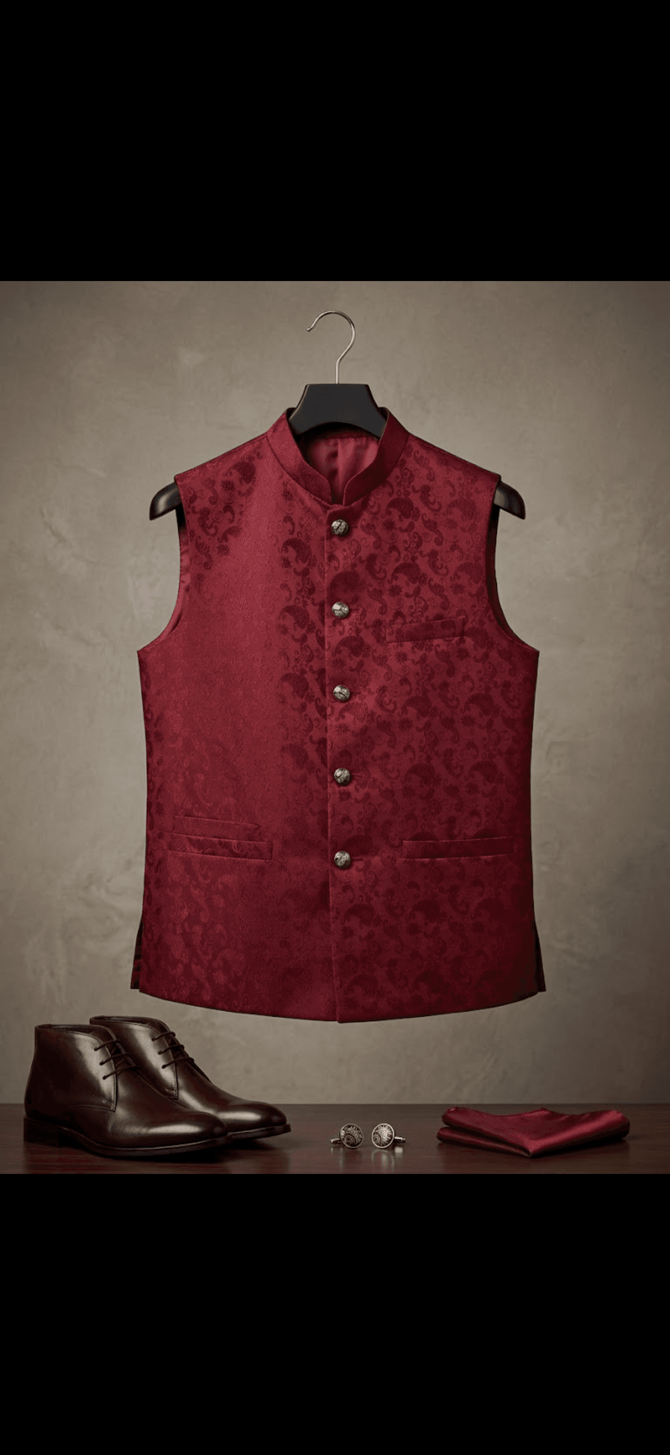Men's Paisley Jacquard Band Collar Vest