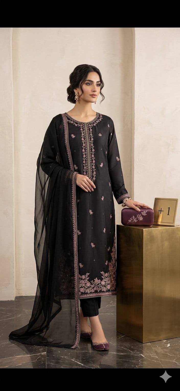 Elegant Black Embroidered Anarkali Suit