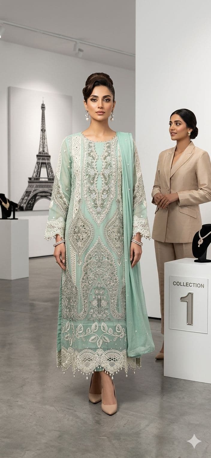 Elegant Aqua Embroidered Kurta Set