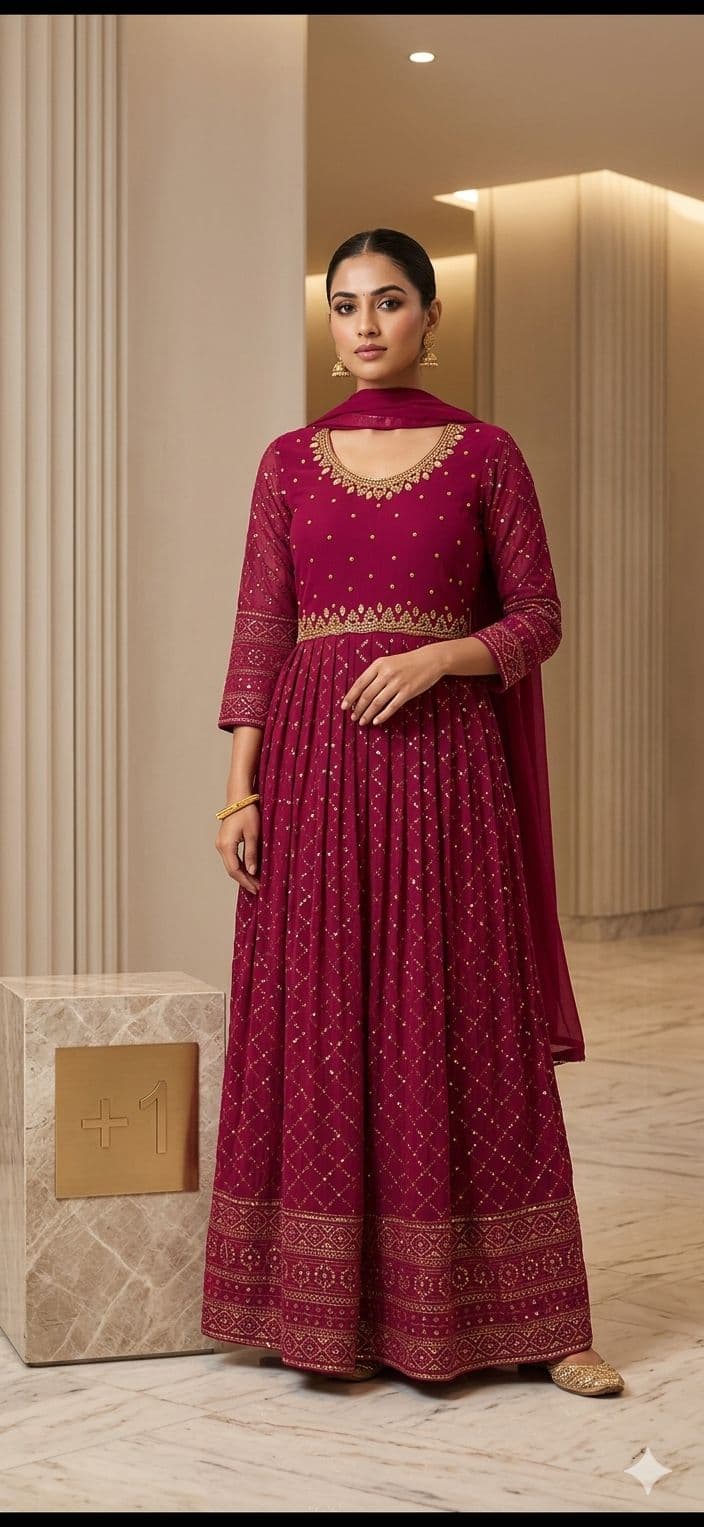 ZarahStyles Embroidered Maroon Anarkali
