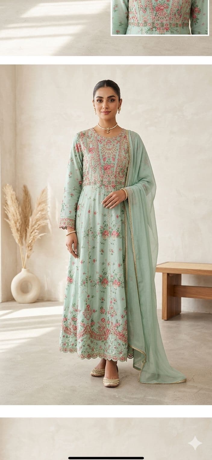 Pastel Floral Embroidered Anarkali Suit