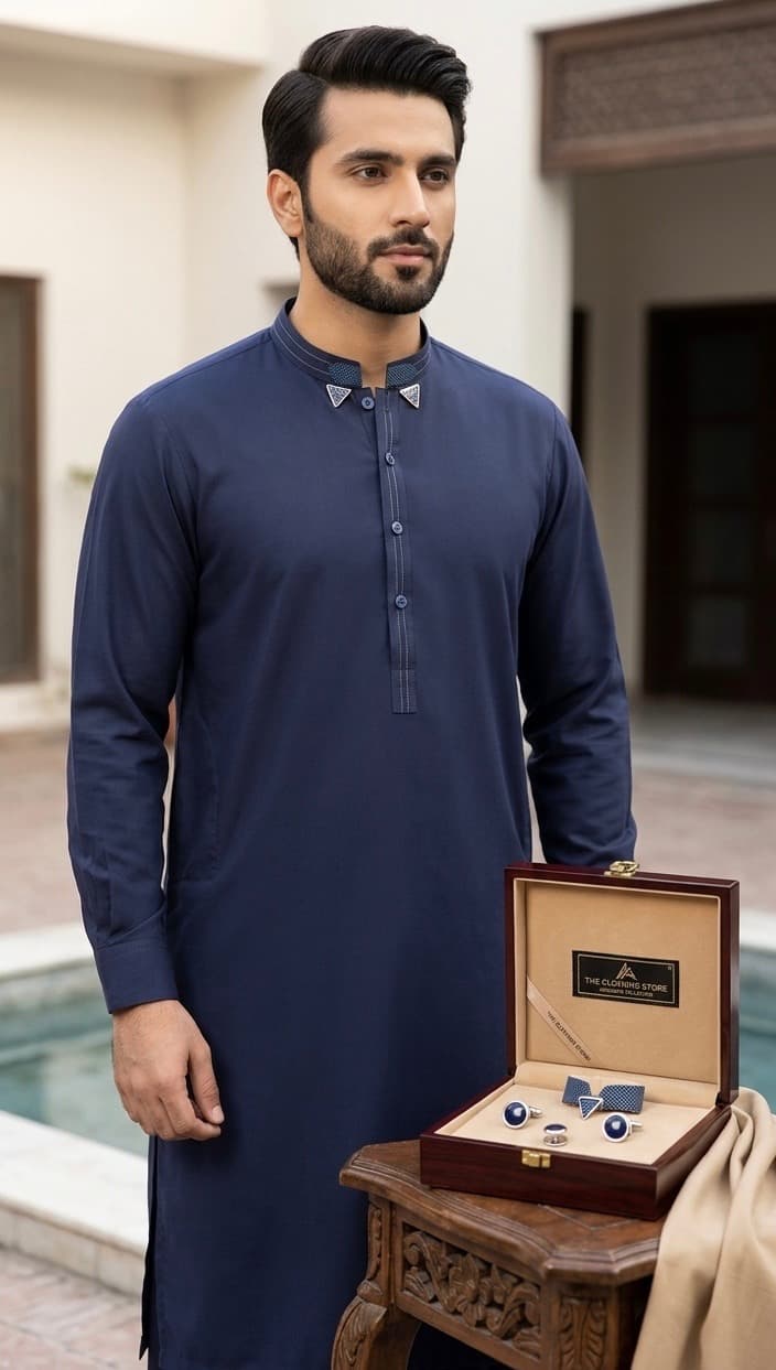 Men's Midnight Navy Tailored Kurta Set