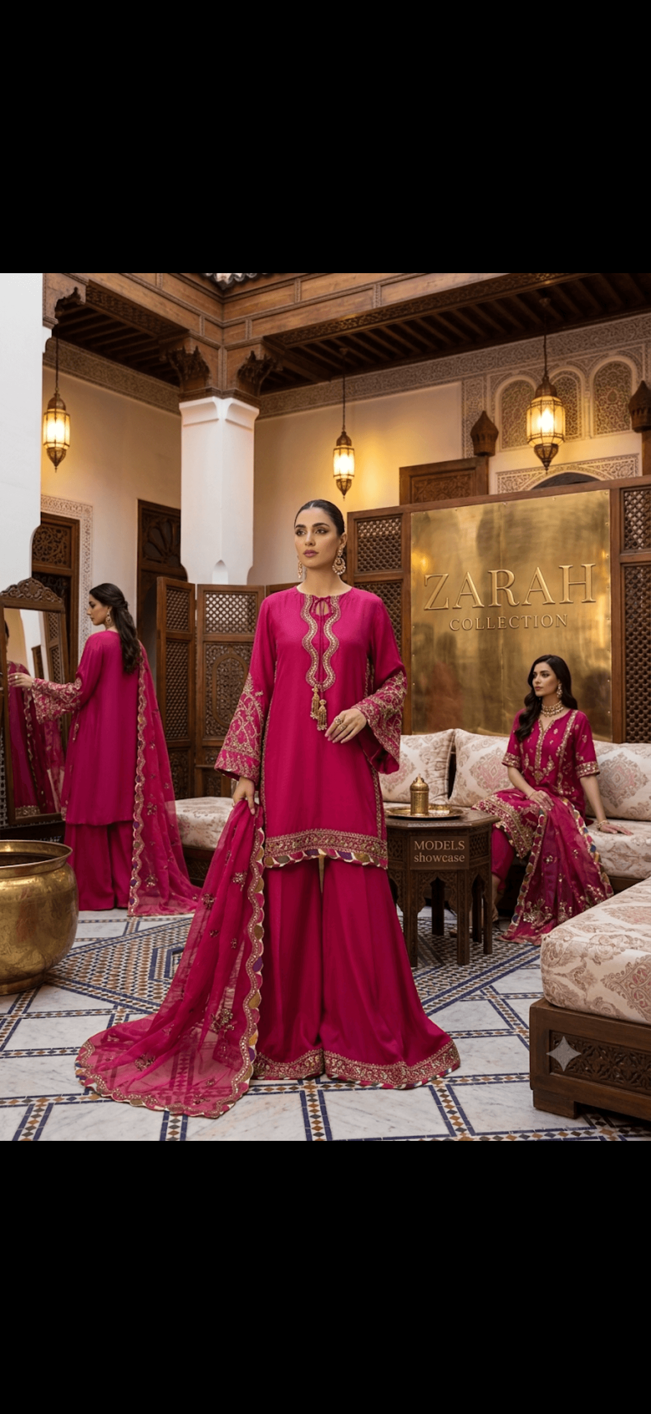 Vibrant Fuchsia Embroidered Gharara Suit