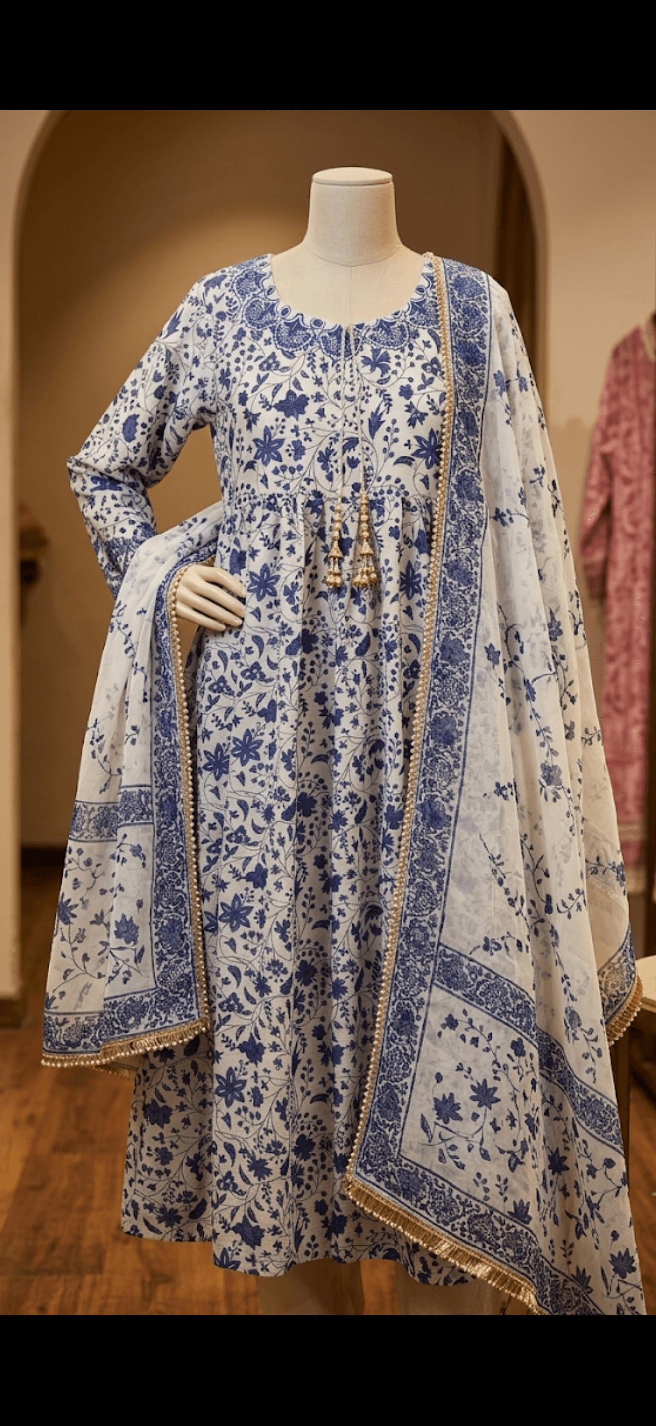 Azure Bloom Printed Anarkali Kurta Set