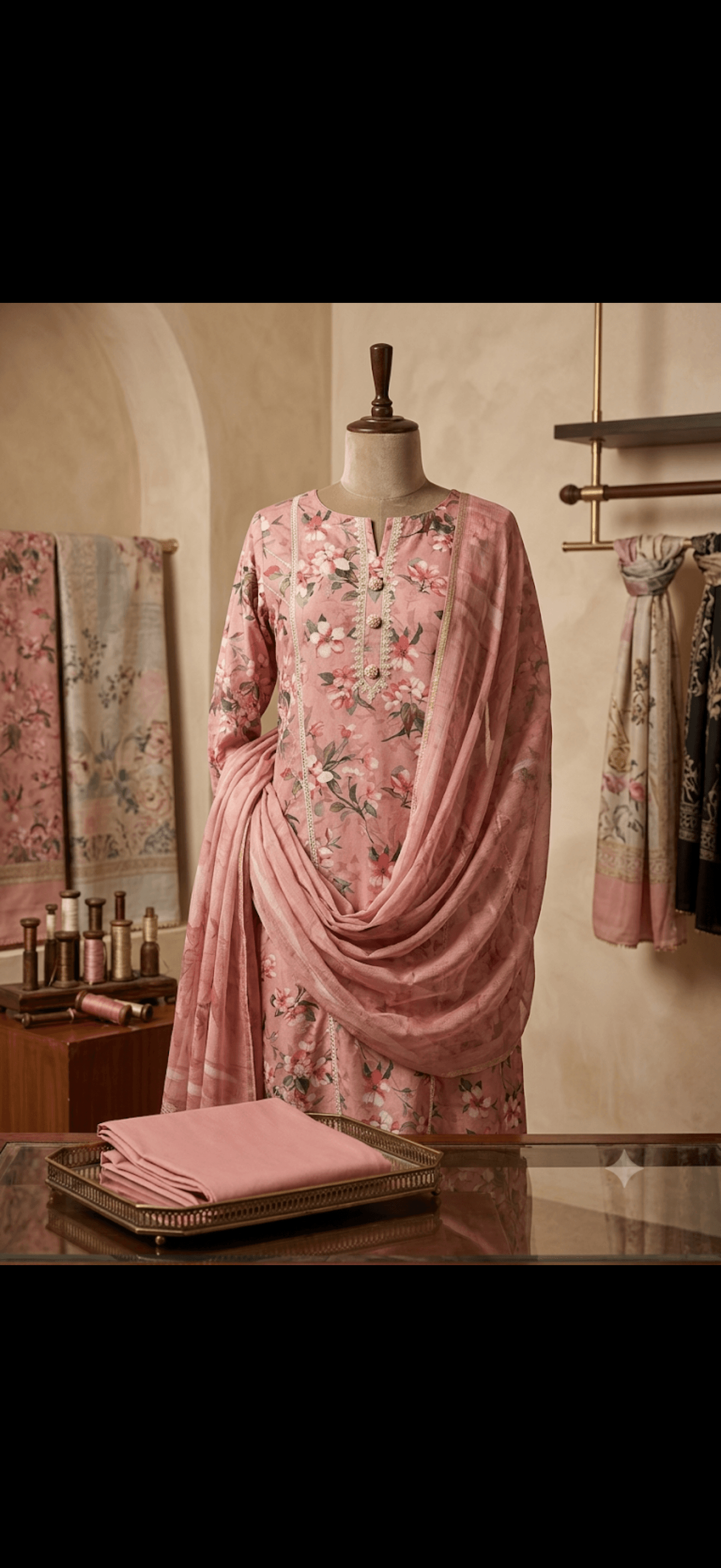 Dusty Rose Floral Printed Cotton Suit Set