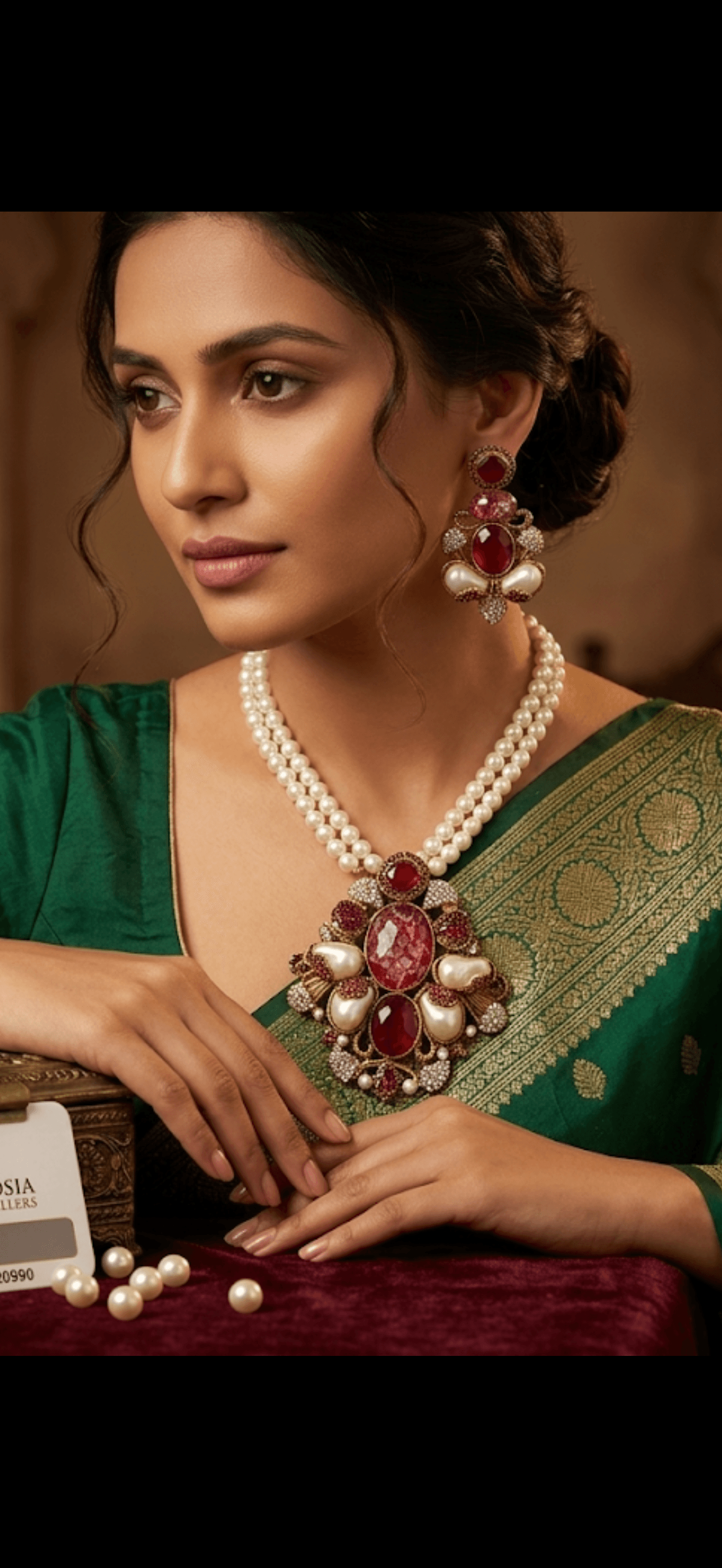 Opulent Pearl & Ruby Statement Necklace Set