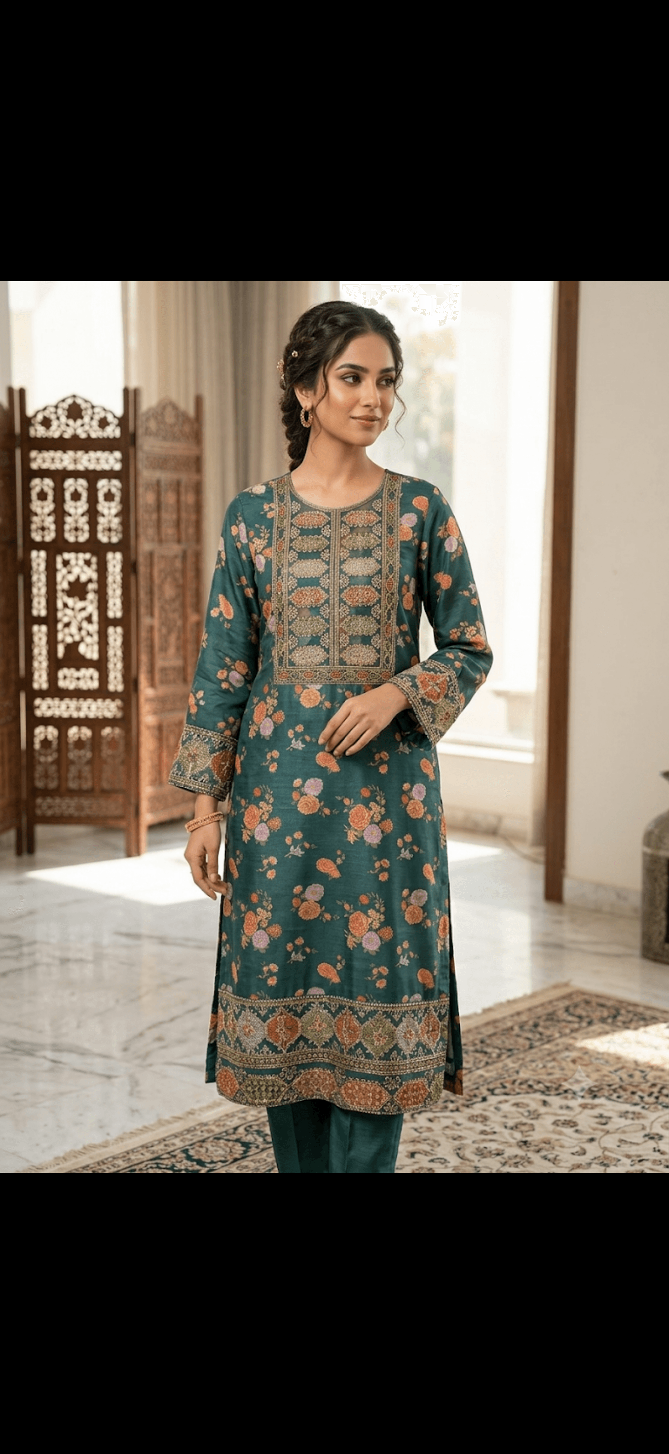 Emerald Floral Embroidered Tunic Kurta
