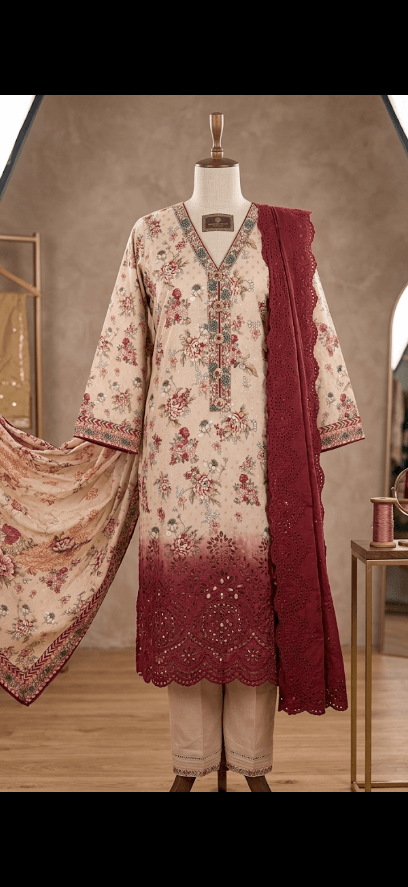 Elegant Floral Embroidered Lawn Suit