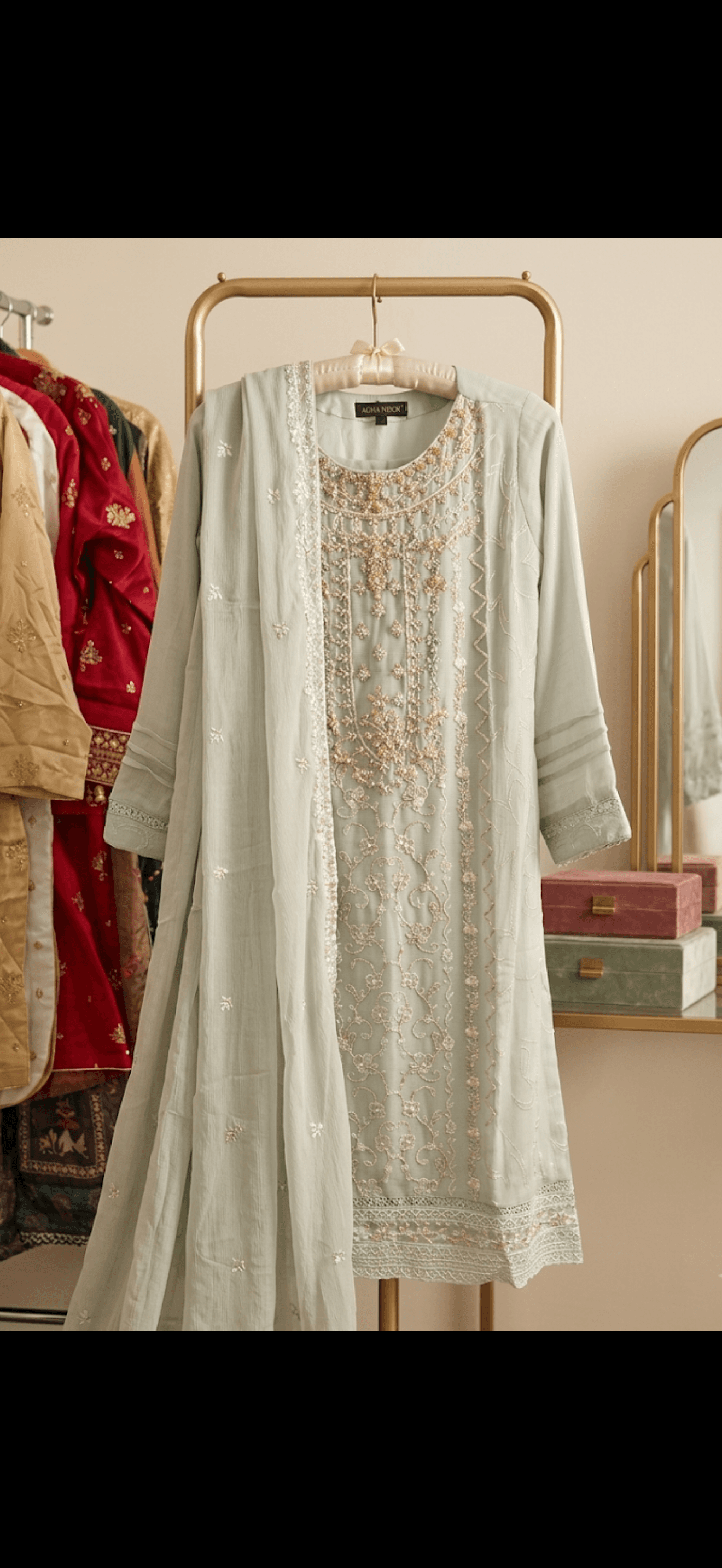 Embroidered Mint Green Eid Dress with Dupatta