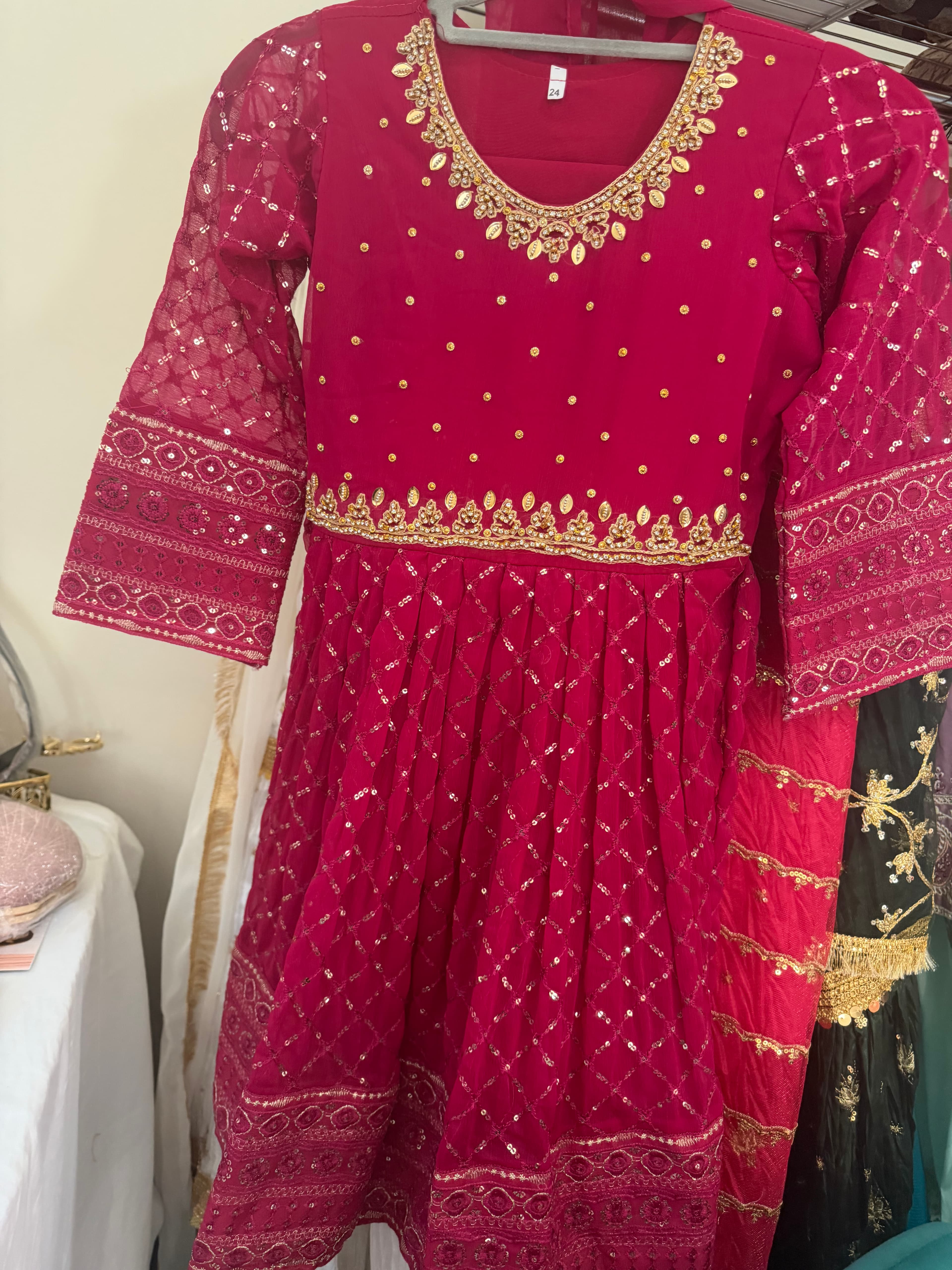 Fuchsia Sequin Embroidered Anarkali Gown