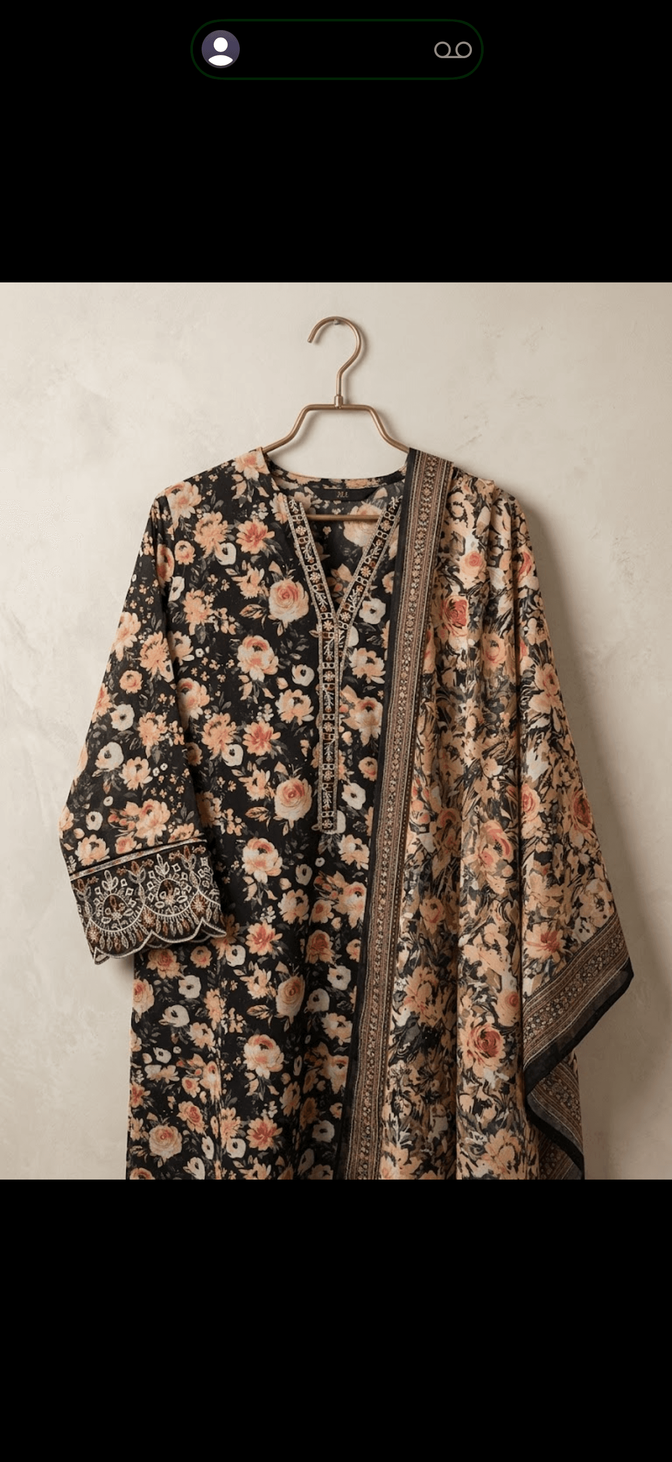 Black Floral Embroidered Lawn Kurta with Dupatta