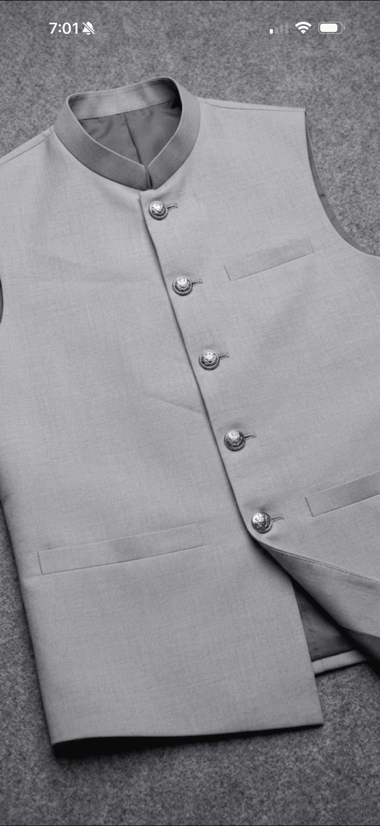 Elegant Grey Band Collar Waistcoat