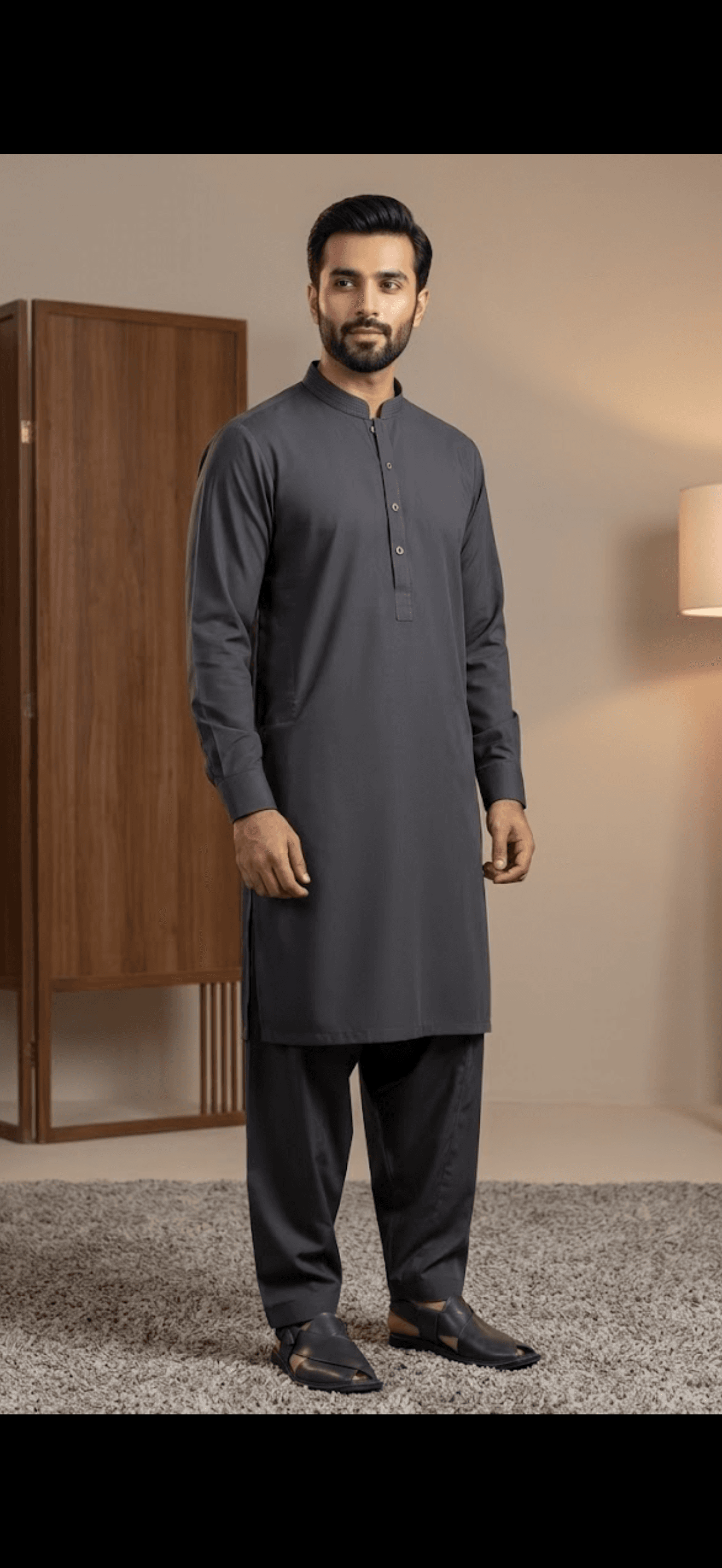 Classic Grey Mandarin Collar Kurta Set