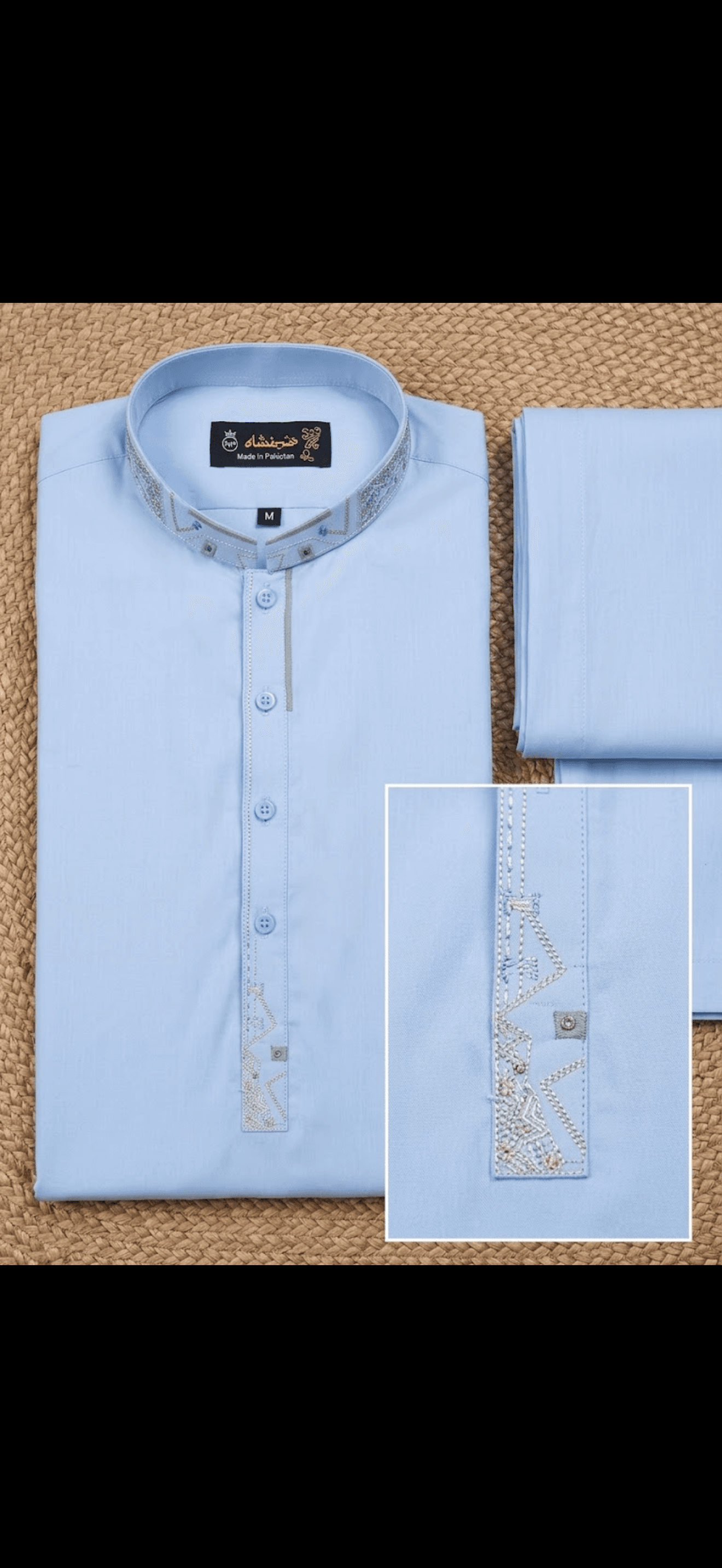 Sky Blue Embroidered Men's Kurta Set