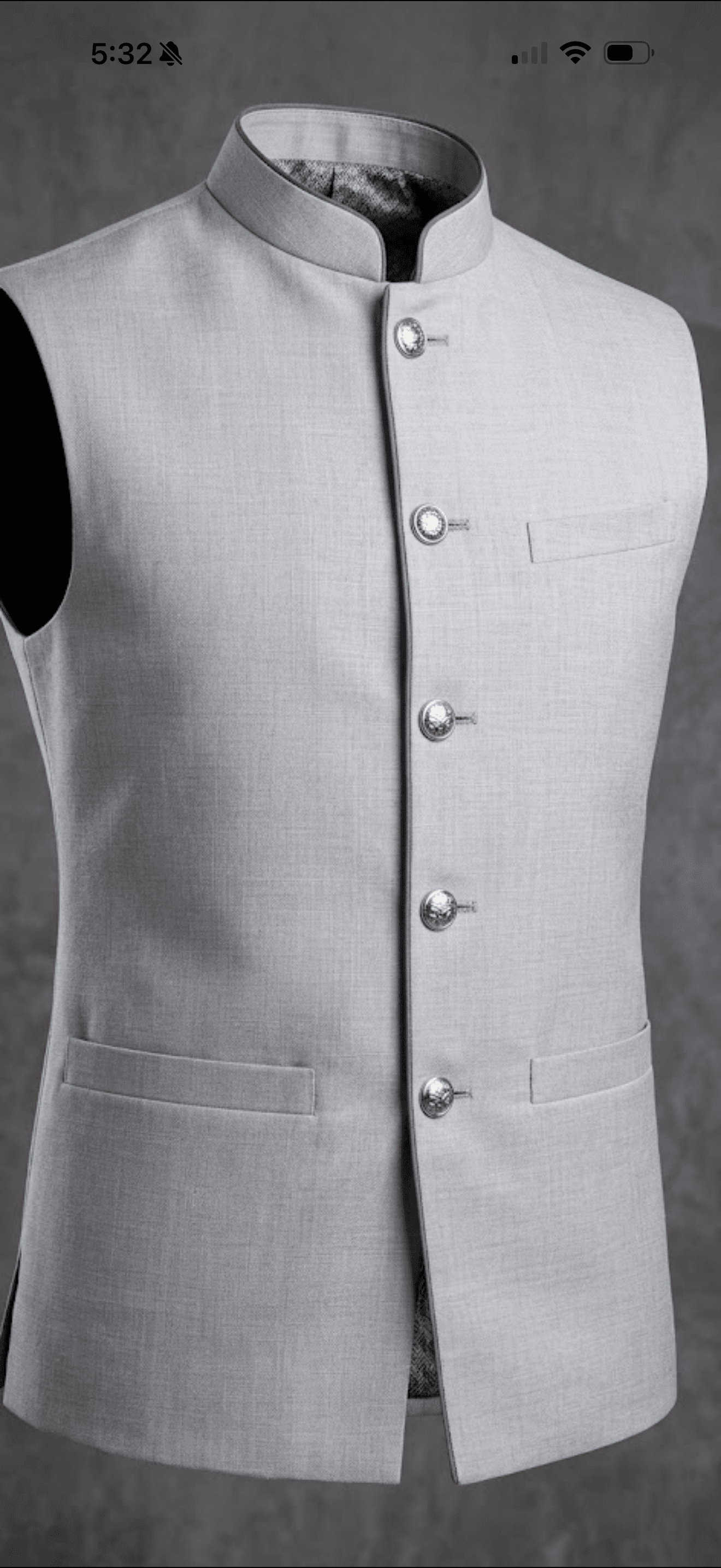 Elegant Grey Band Collar Waistcoat