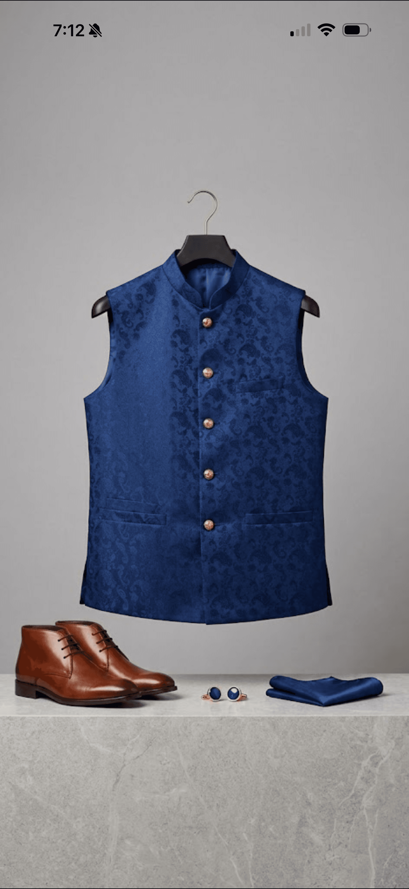 Royal Blue Jacquard Band Collar Waistcoat